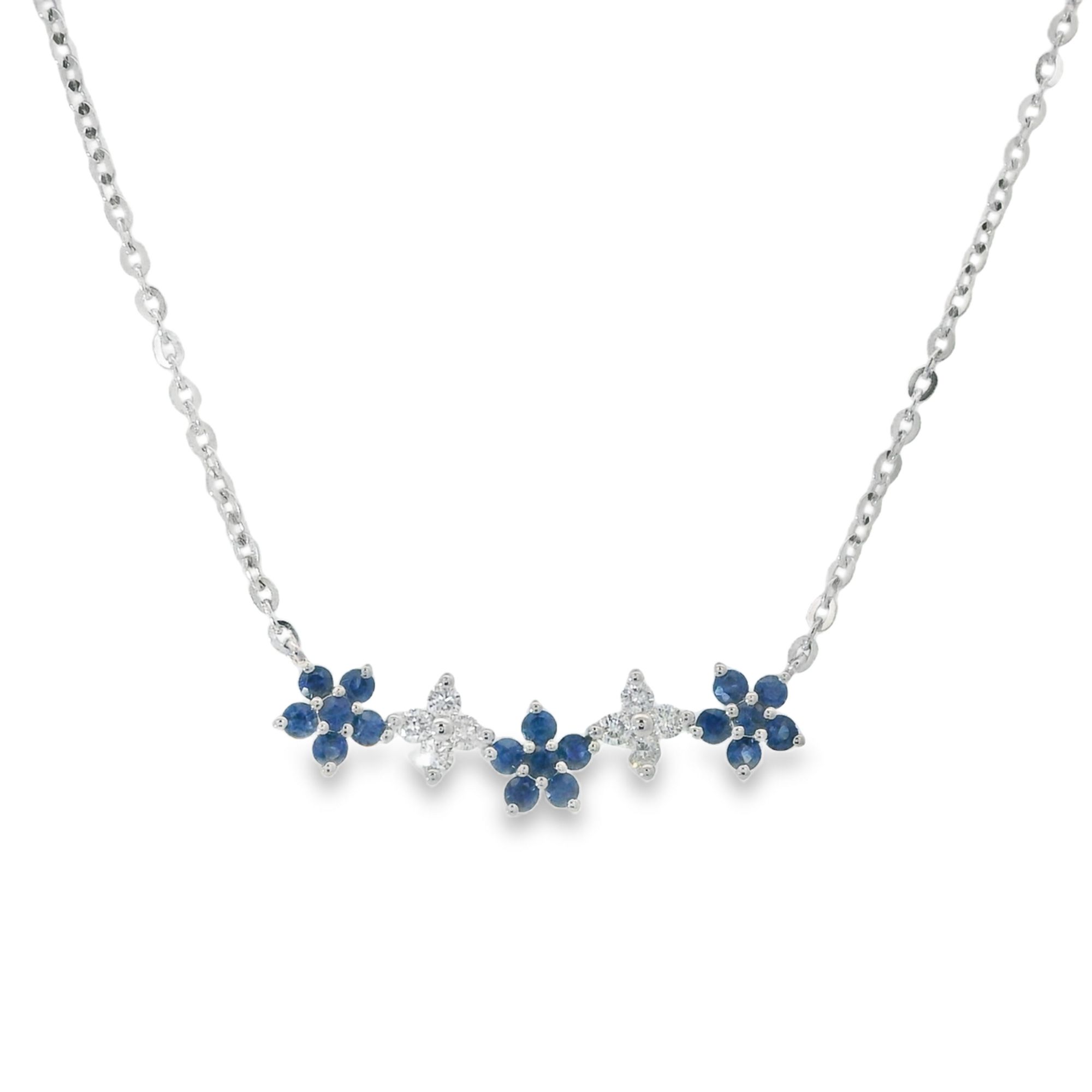 14KW SAPPH&DIA FLOWER NECKLACE D=.12