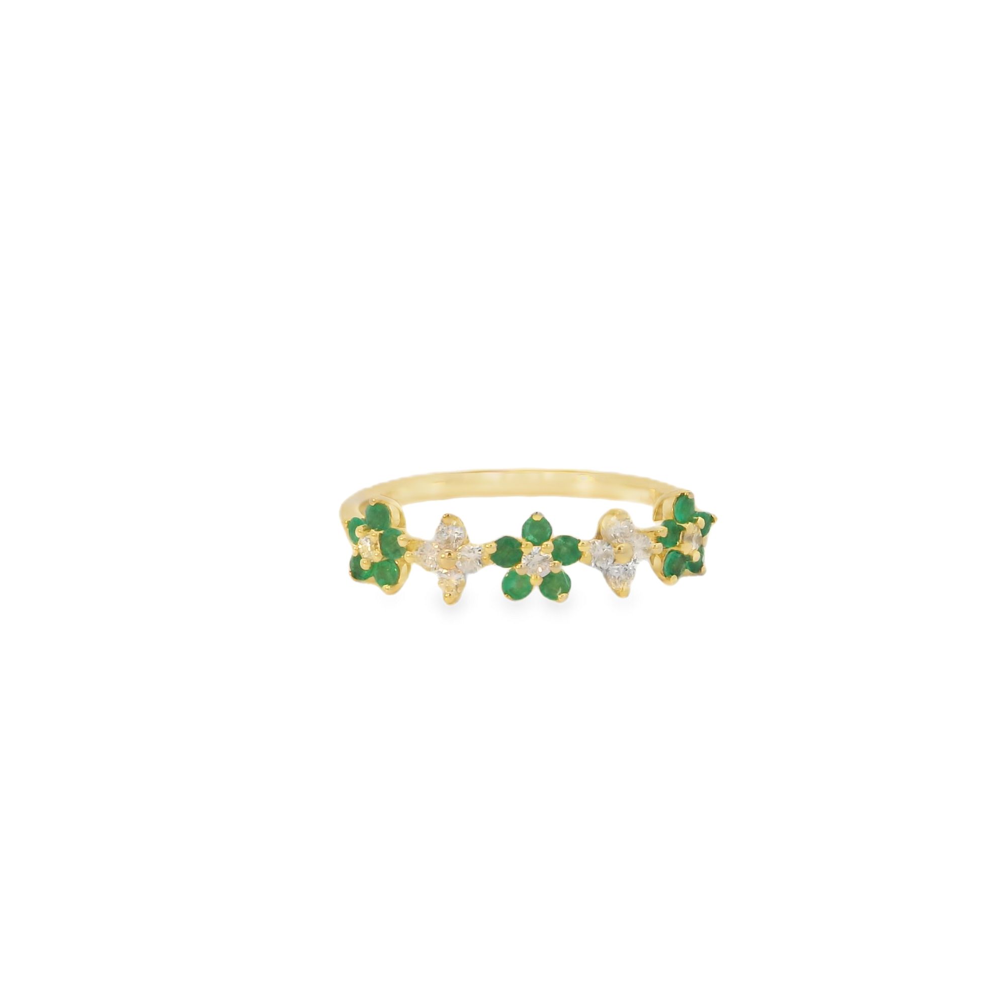 14KY DIA & EMER FLOWER RING D=.16