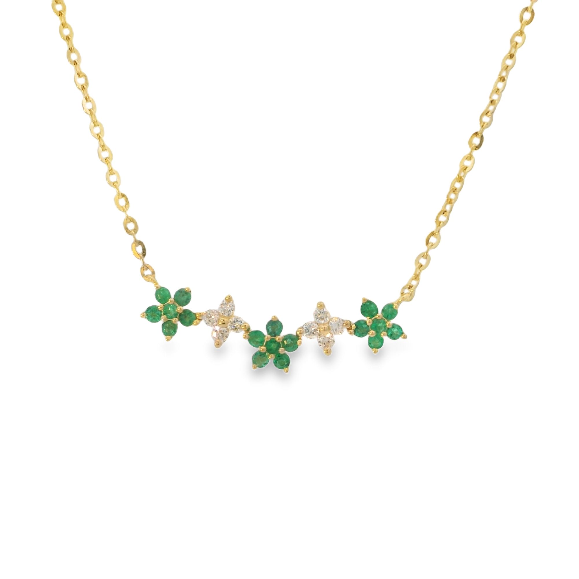 14KY DIA & EMER FLOWER NECKLACE D=.12