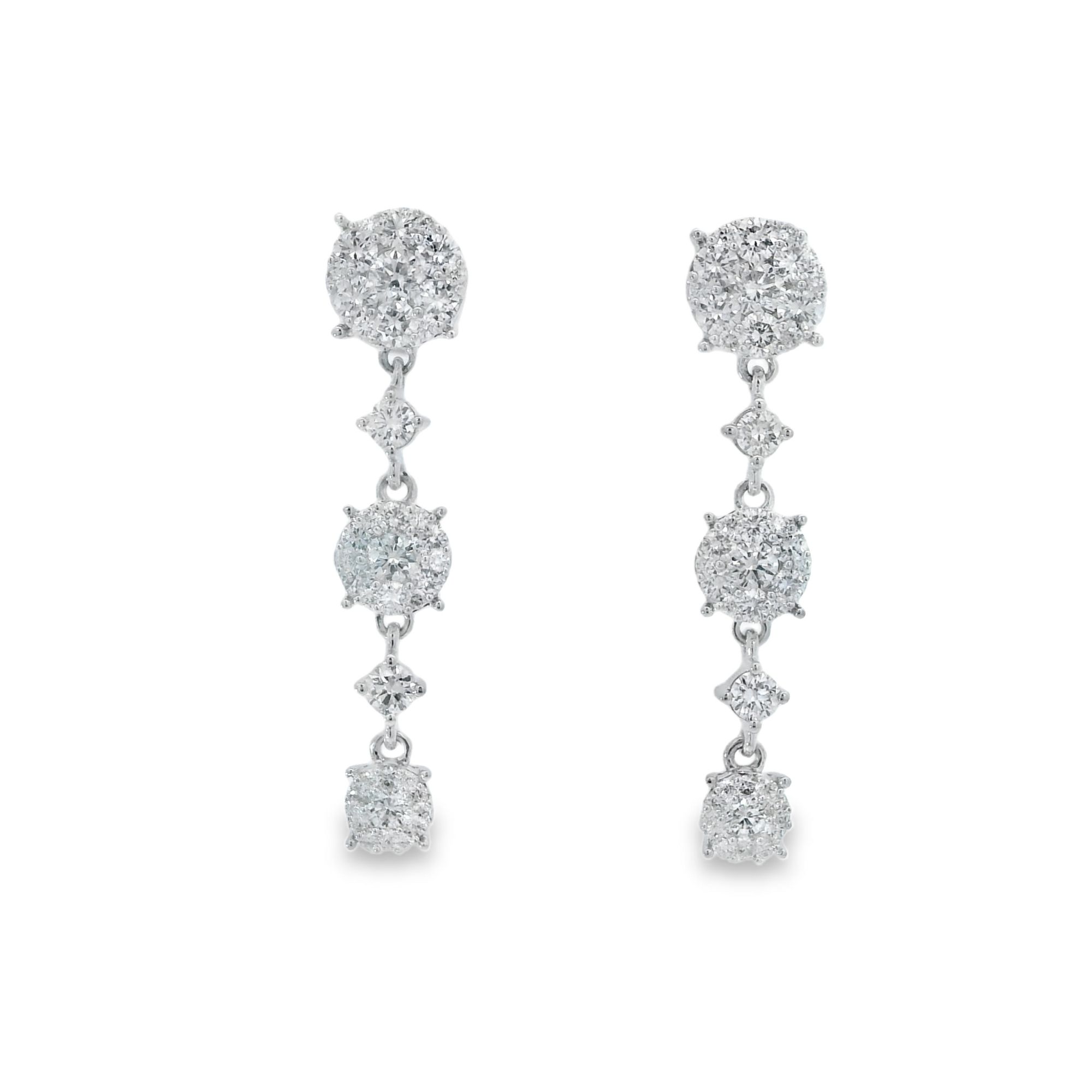 14kw Diamond Cluster Earrings  1.5cttw