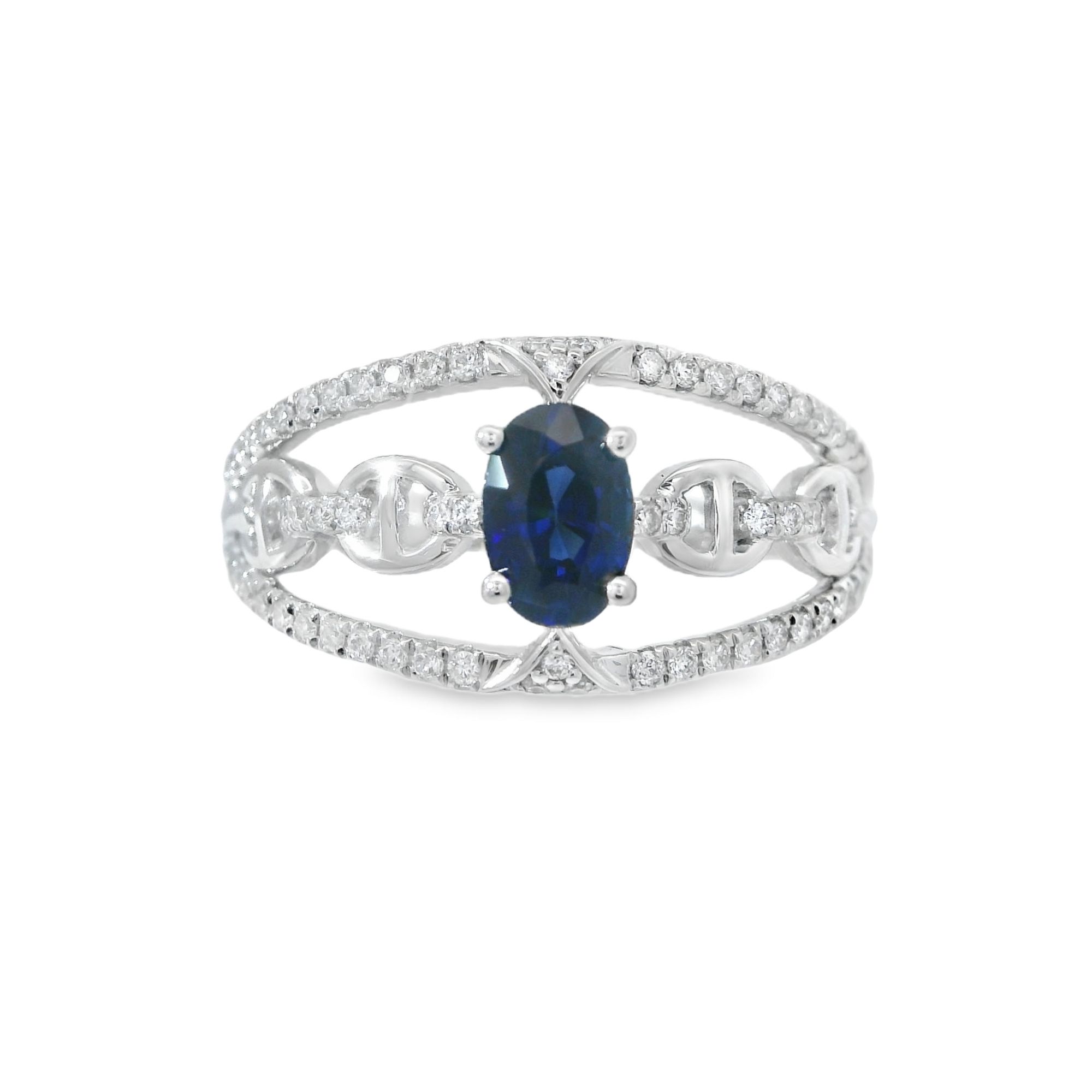 18kw Sapphire and Diamond Mariner Chain Ring  S=.70cttw D=.27cttw