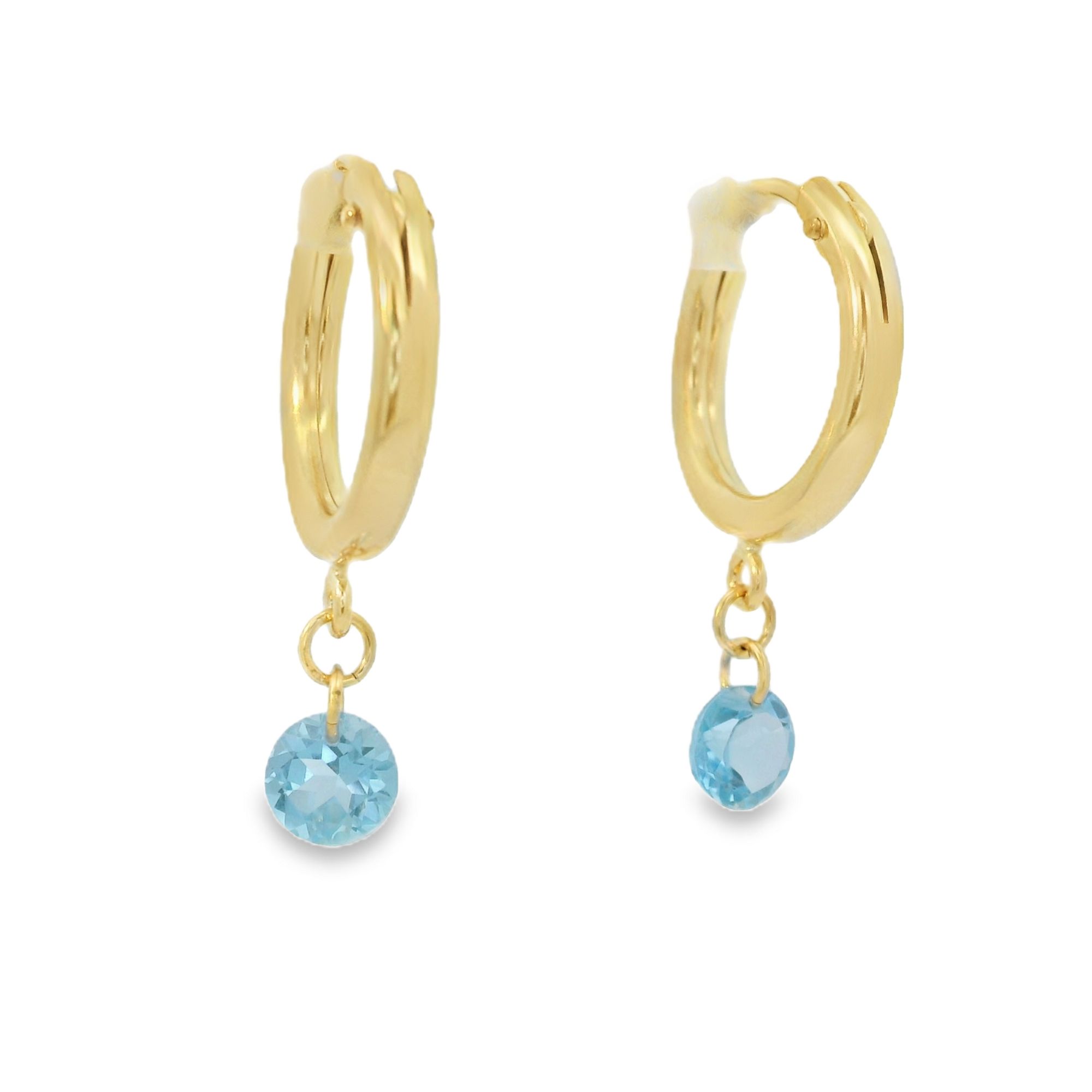 Gf Small Chunky Hoops W/ Blue Topaz Gemstone Drop