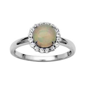 Ss Ethiopian Opal & White Topaz Ring