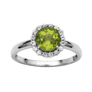 Ss Peridot & White Topaz Ring