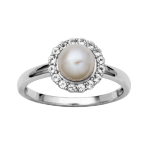 Ss White Pearl & White Topaz Ring