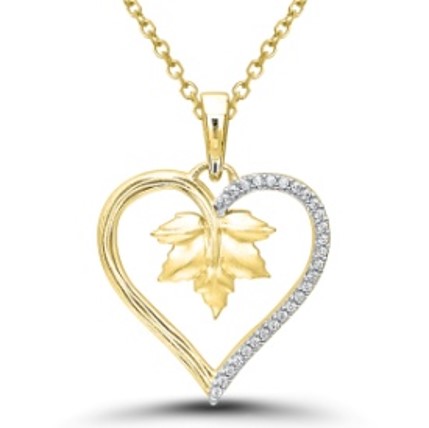 10Ky Diamond Heart Pendant W/Leaf 18" chain