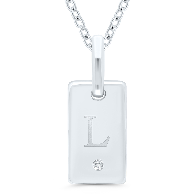 SS Initial Pendant (L) w/Diamond Accent 0.01cttw 18