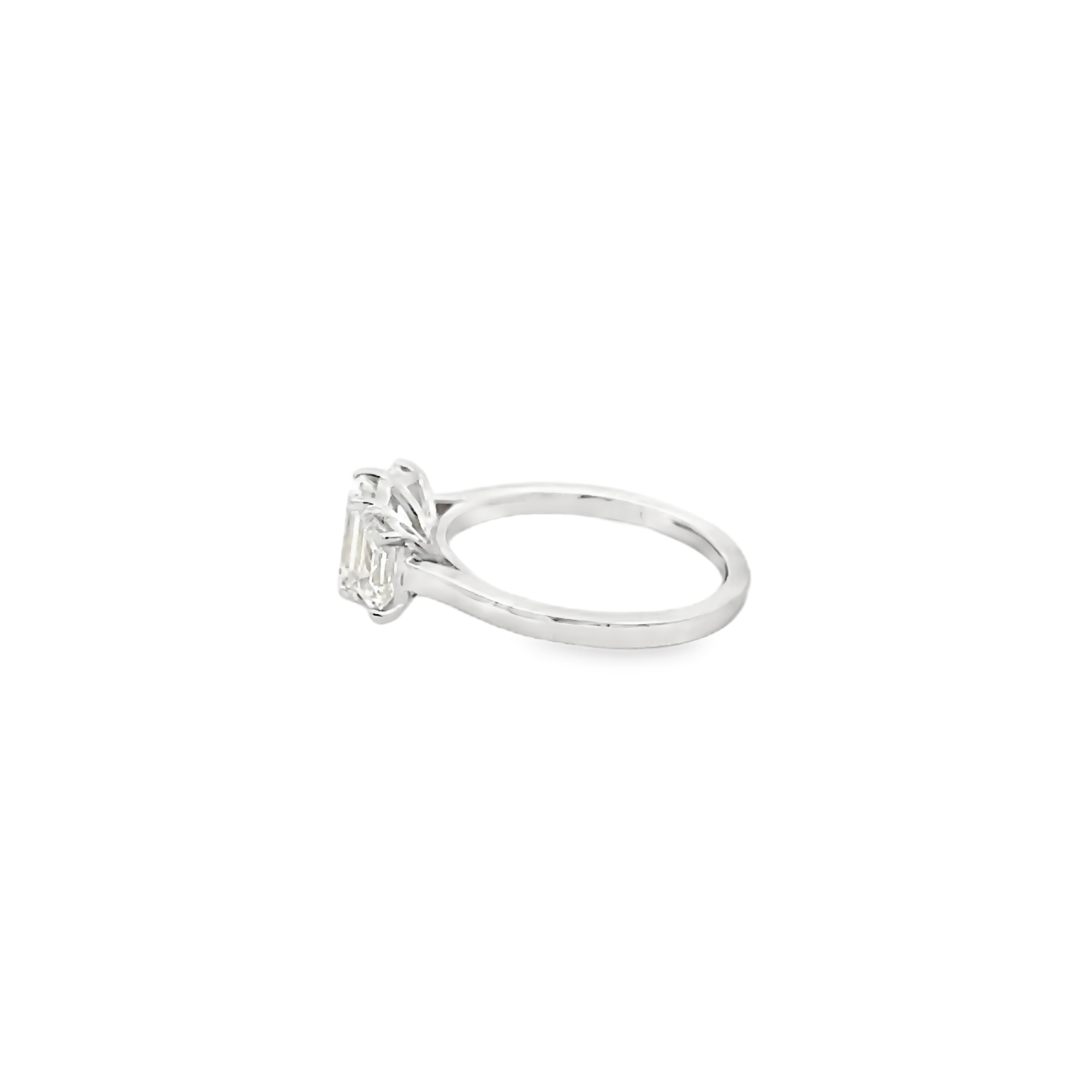 14k Gold Emerald Cut Three Diamond Engagement Ring