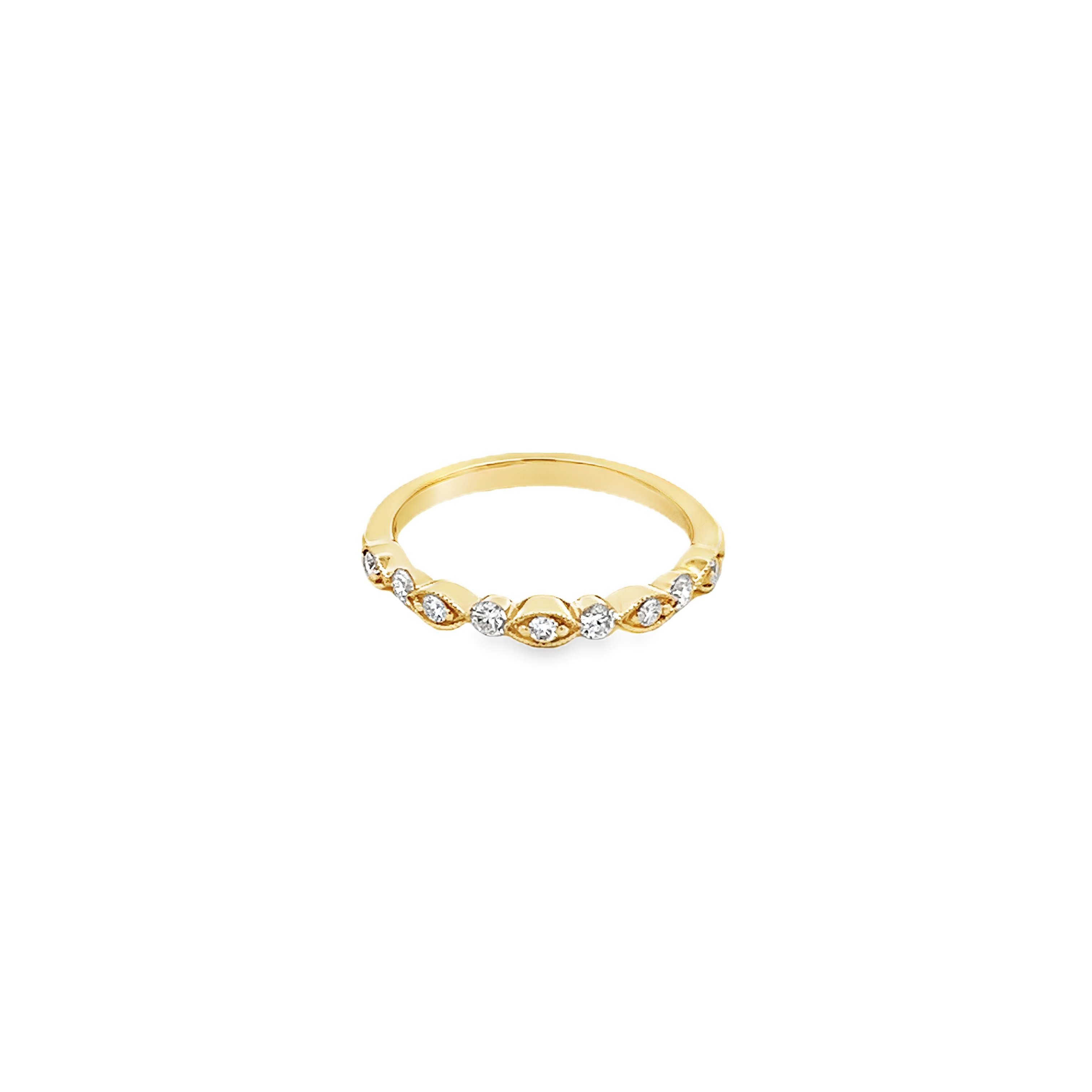 14k Yellow Gold Round And Marquise Diamond Wedding Band