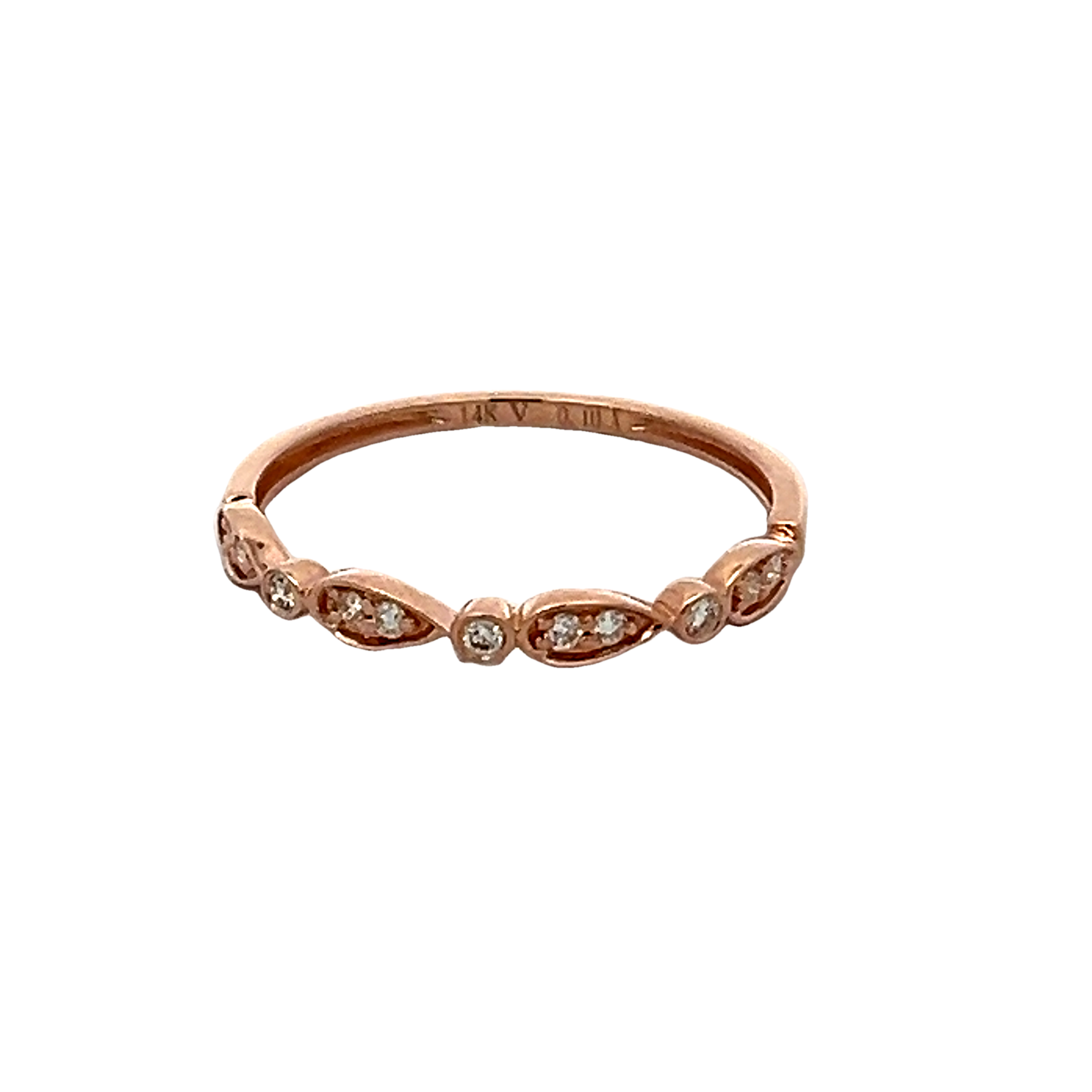 14k Rose Gold Round And Pear Diamond Wedding Band