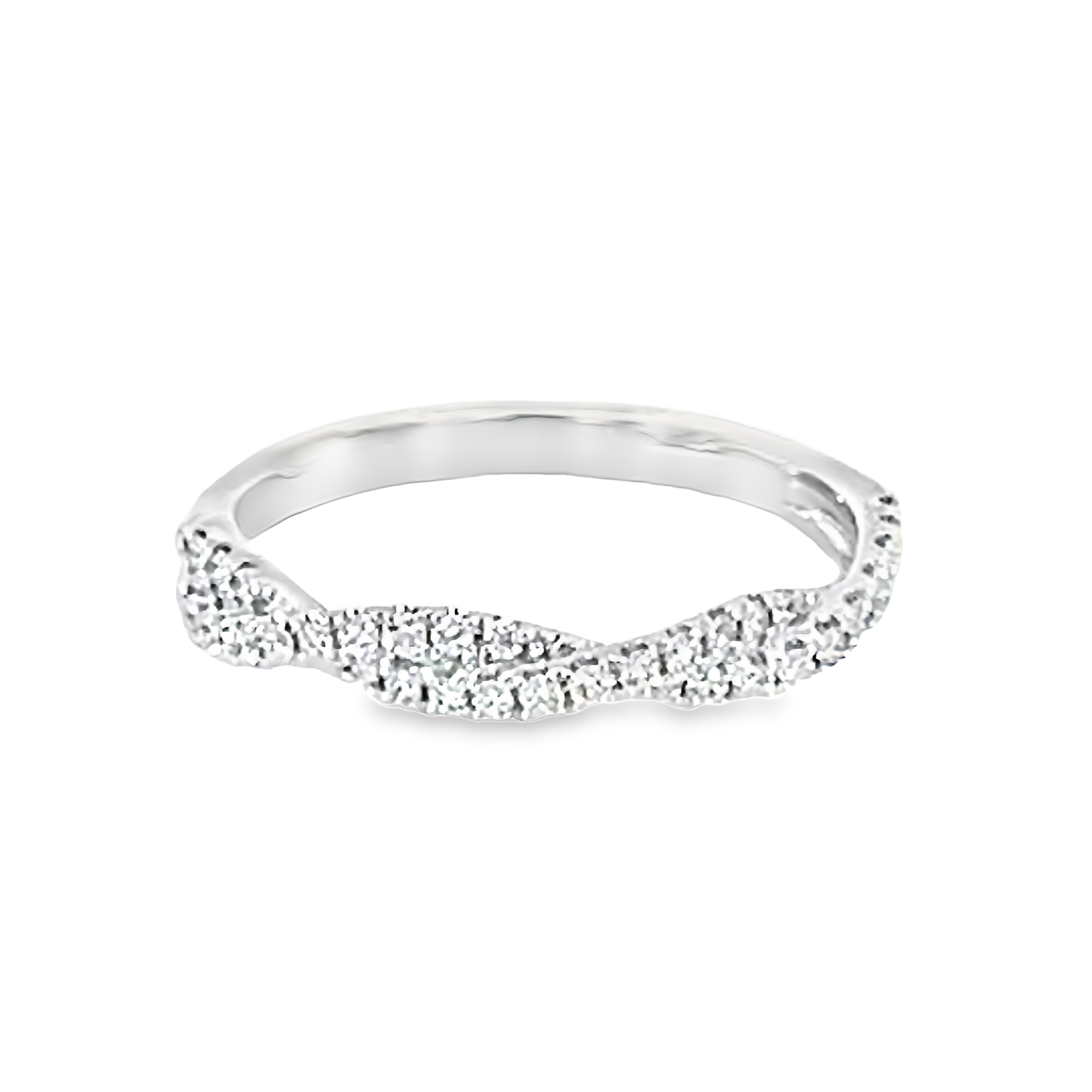 14k White Gold Twist Diamond Wedding Band