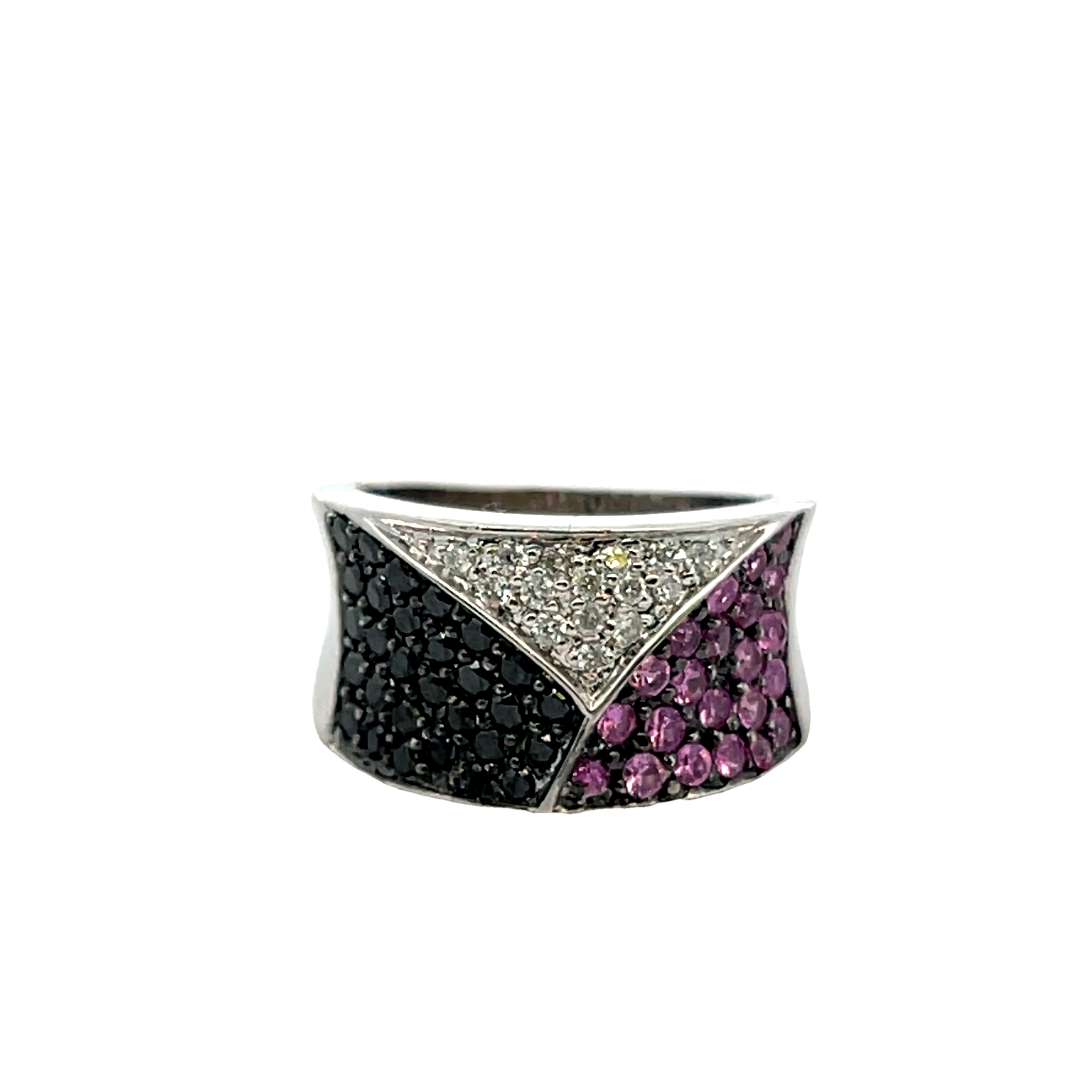 18k White Gold Black And Pink Diamond Fashion Ring