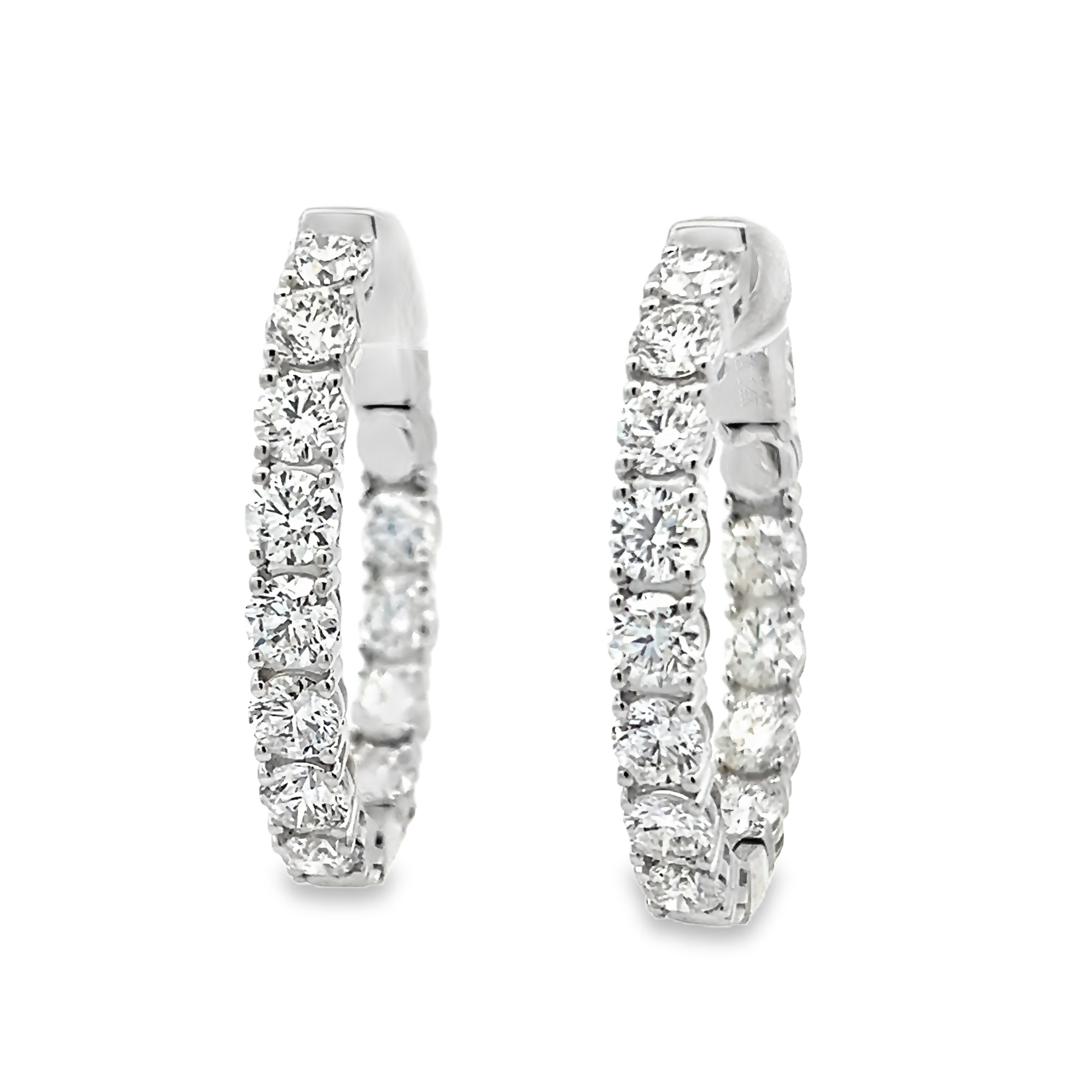 14k White Gold Diamond Hoop Earrings