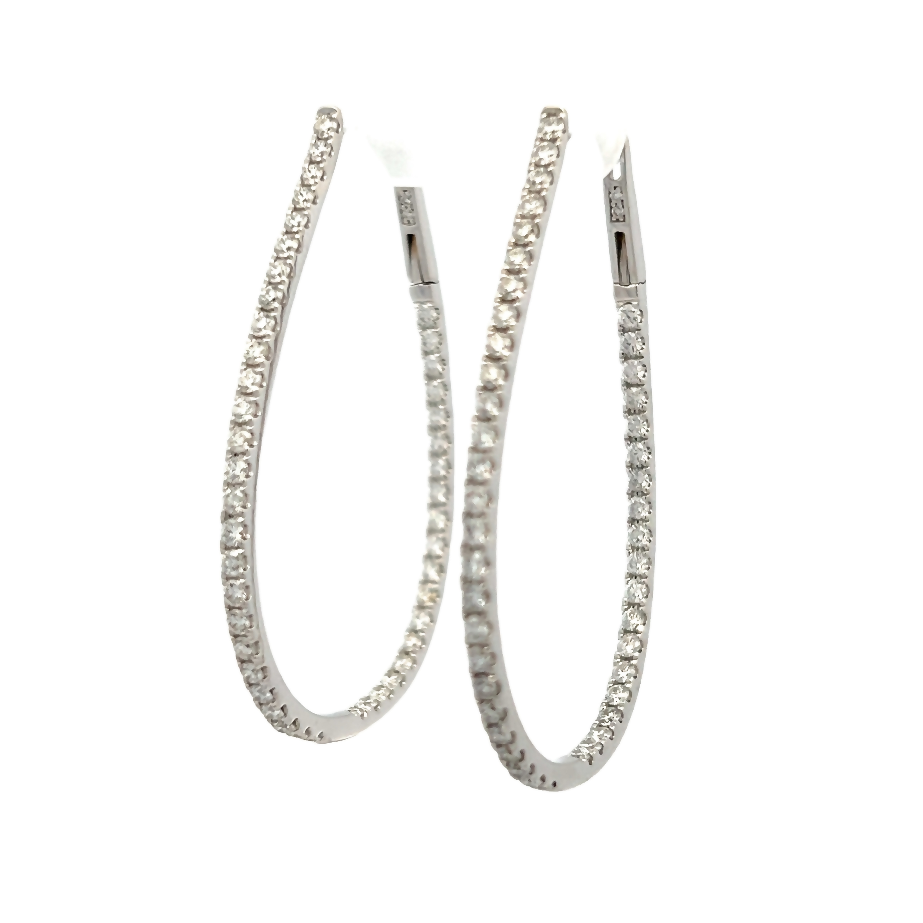 14k White Gold Large Diamond Hoops