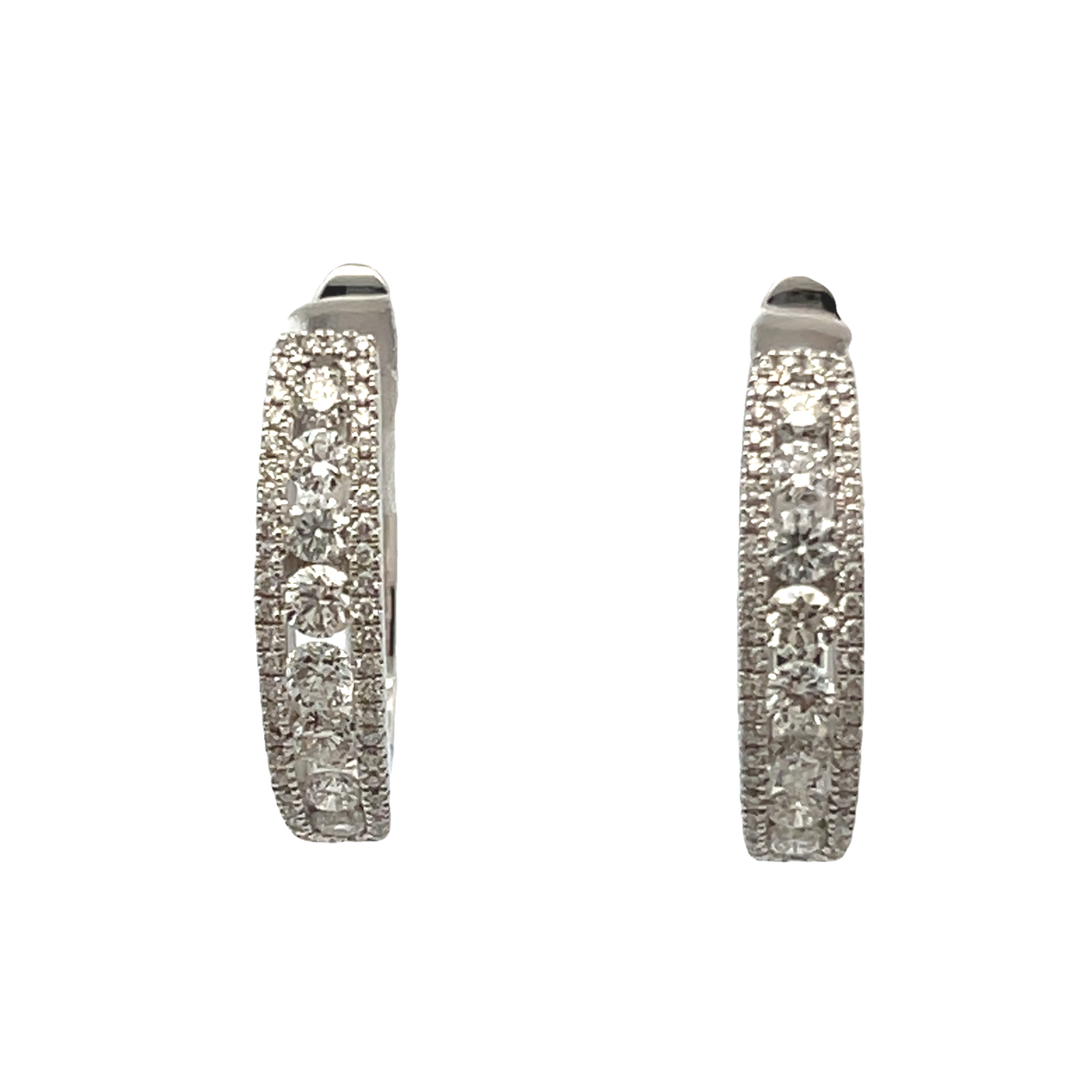 14k White Gold Diamond Hoop Earrings