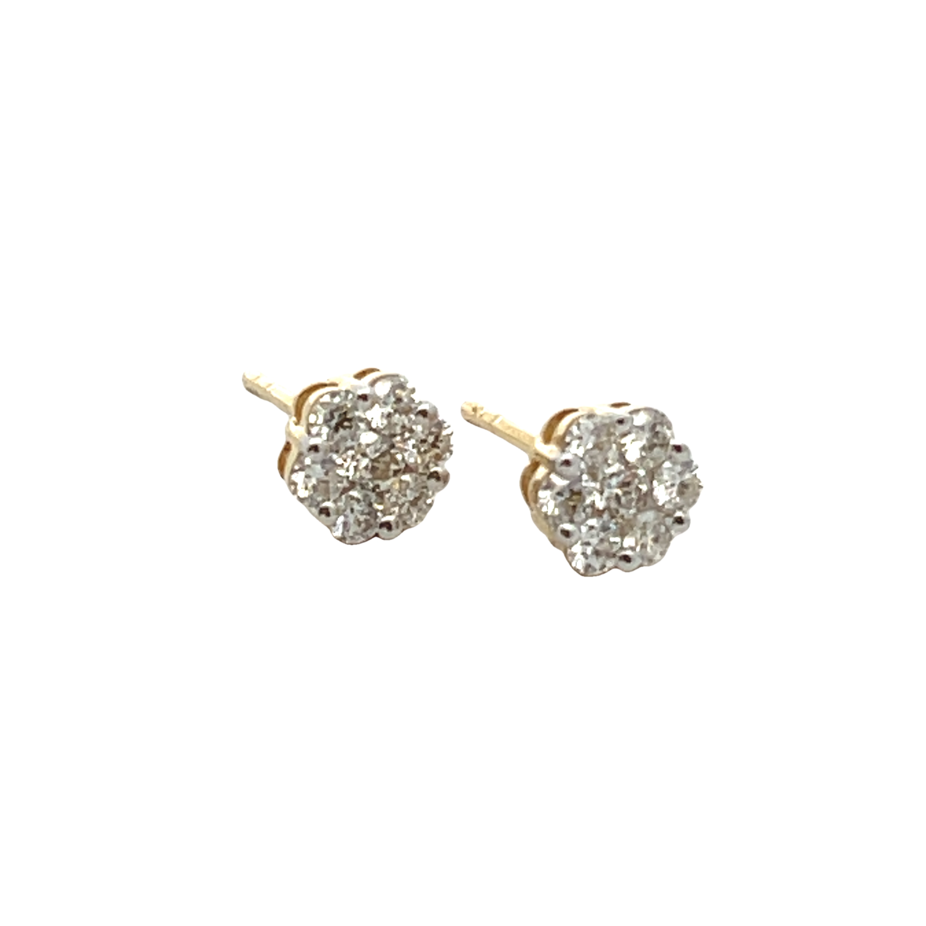 14k Yellow Gold Cluster Diamond Stud Earrings