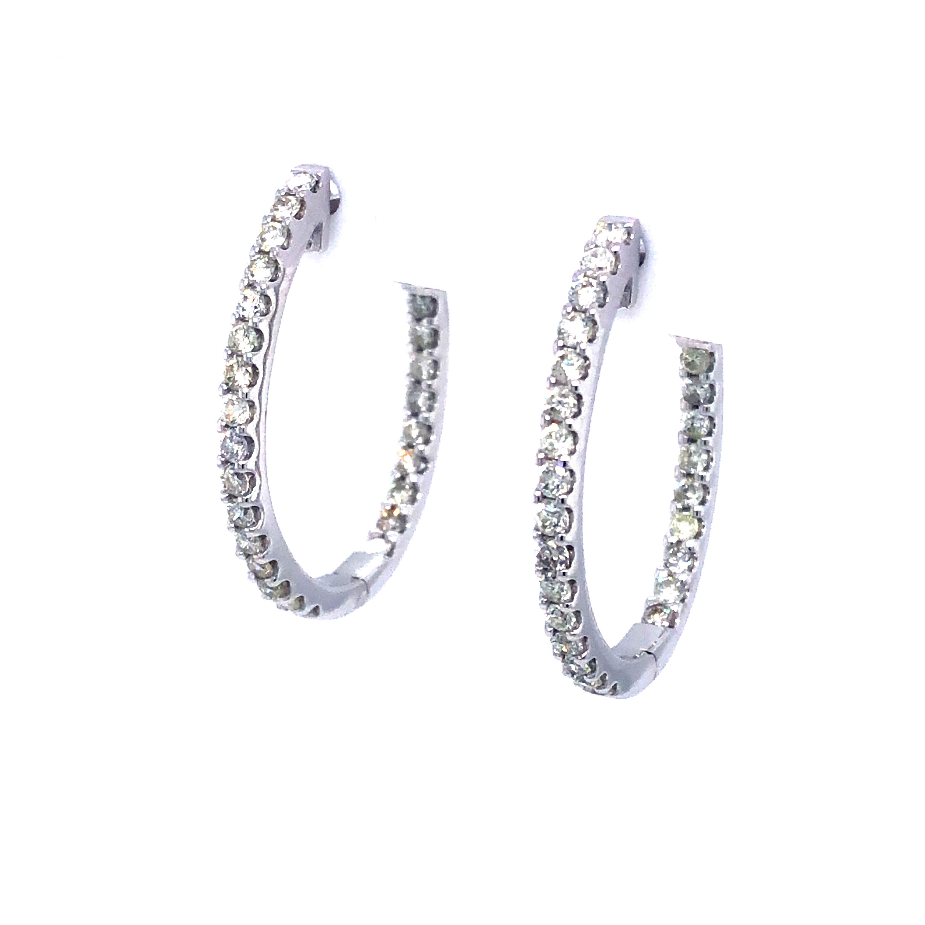 14k White Gold Diamond Hoop Earrings