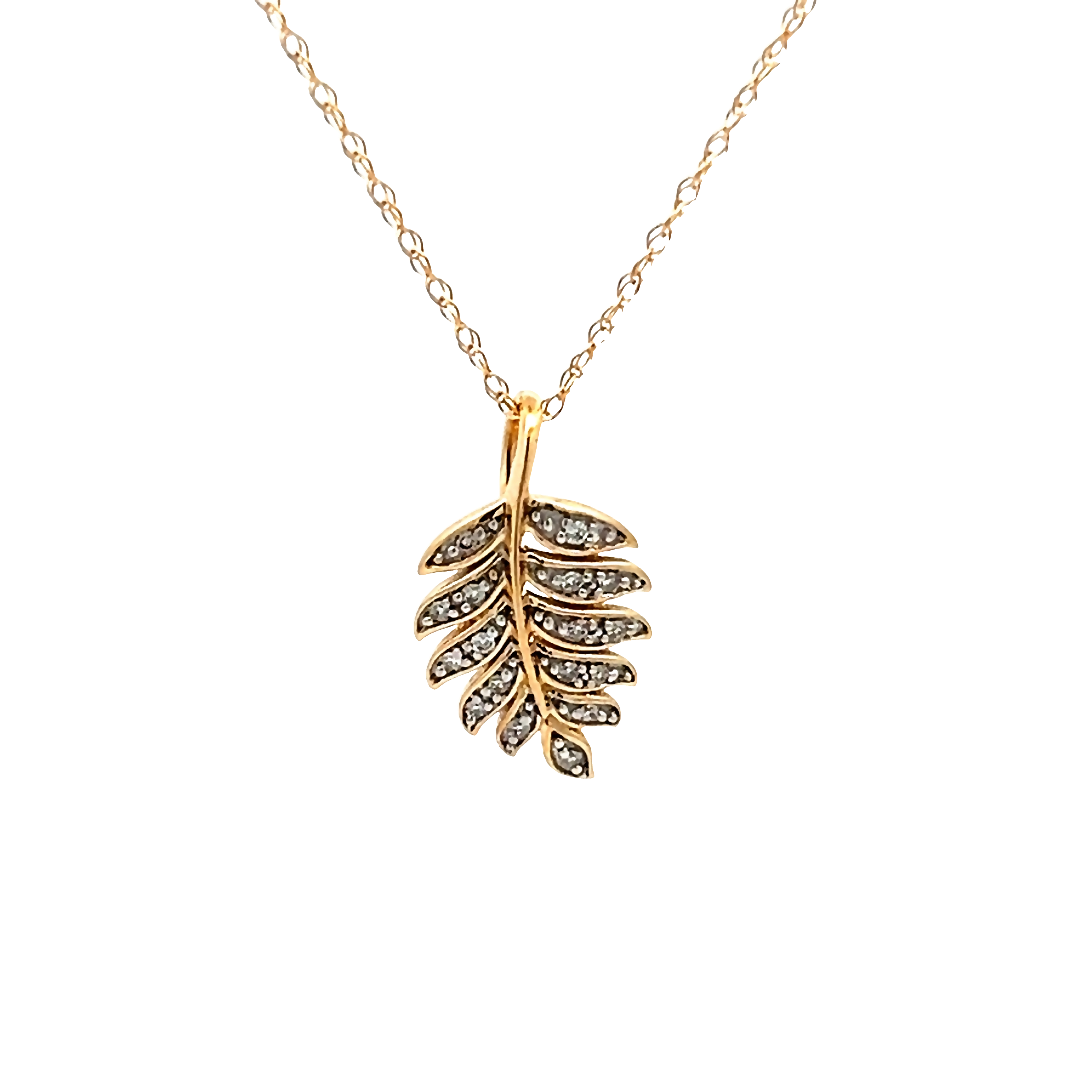 14k Yellow Gold Diamond Leaf Pendant Necklace