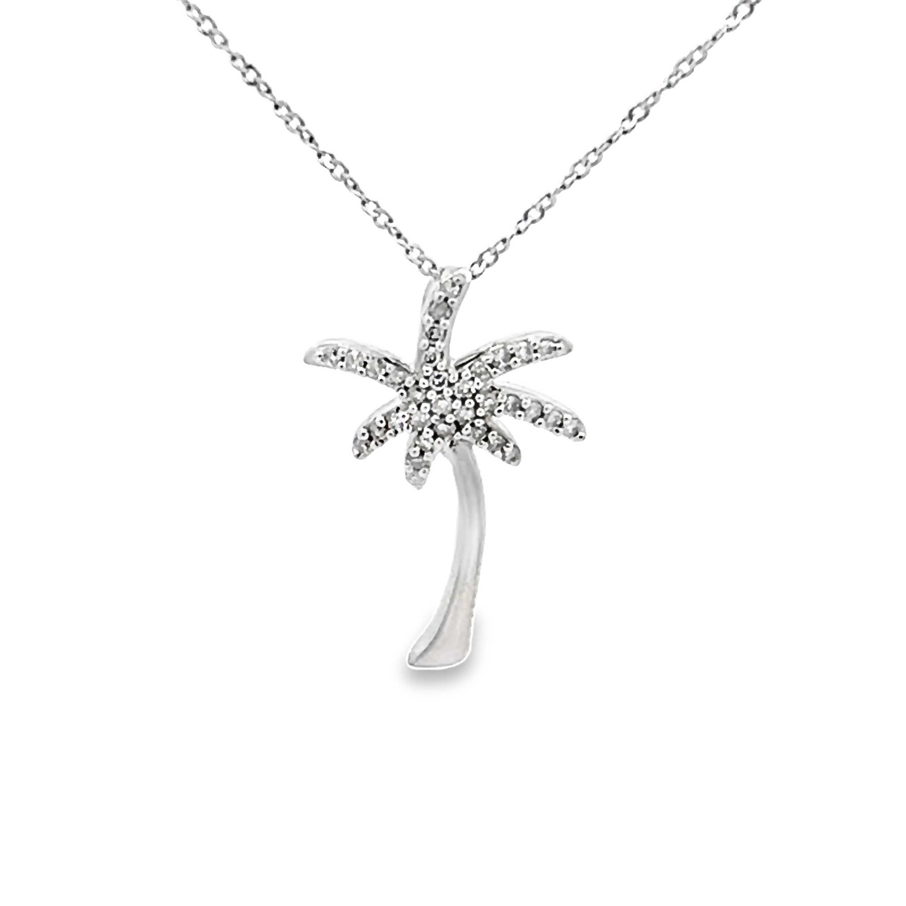 14k White Gold Diamond Palm Tree Pendant