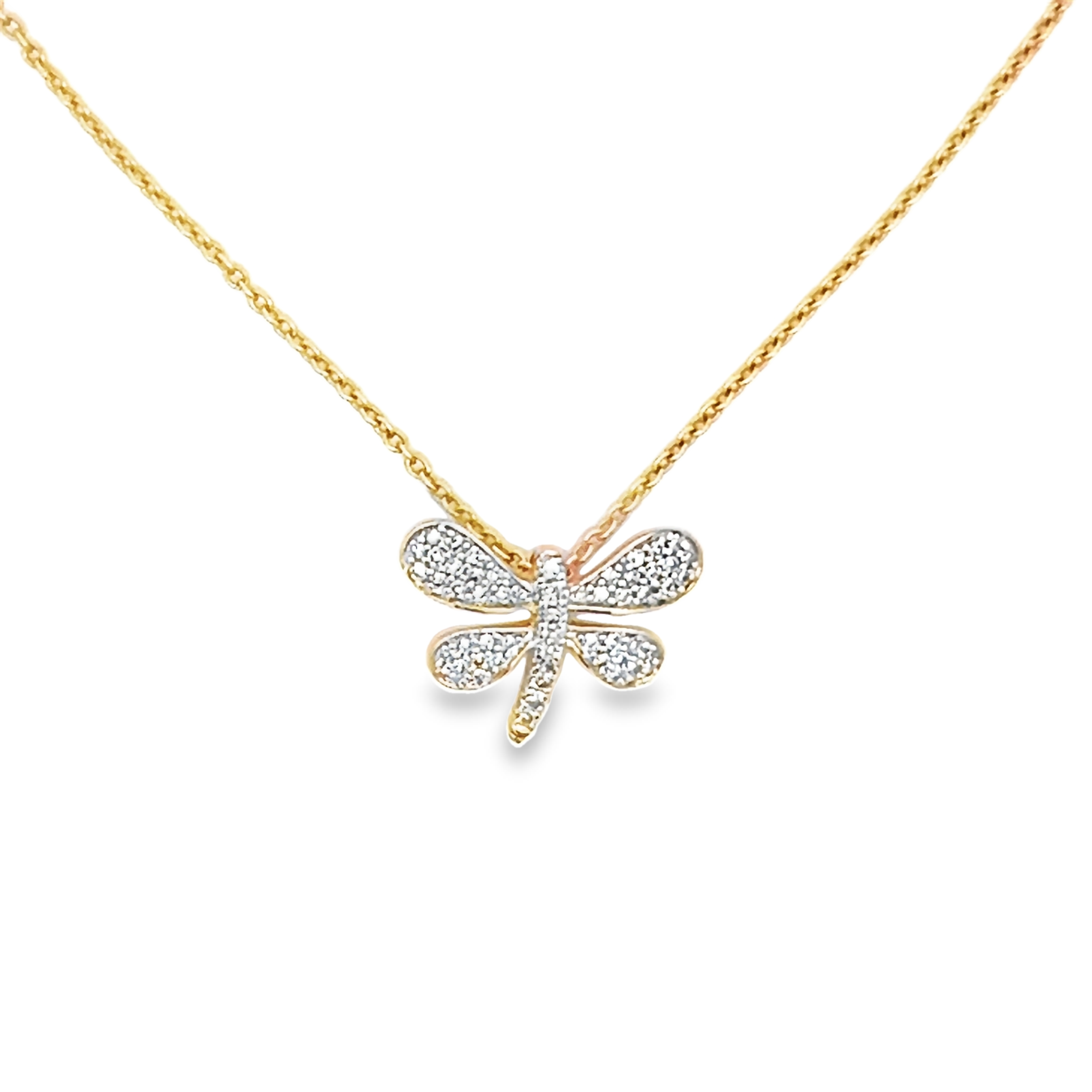 14k Rose Gold Diamond Dragonfly Pendant