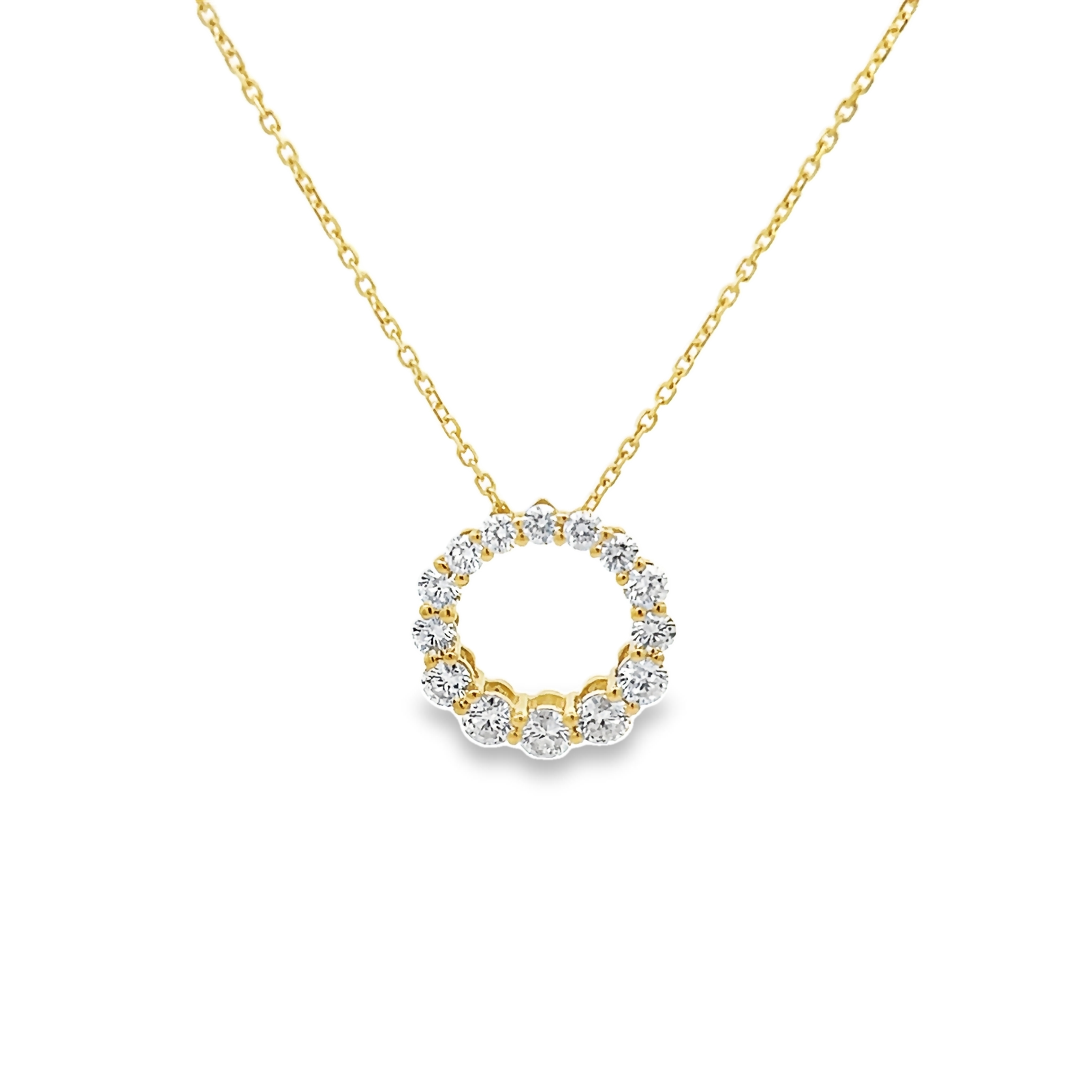 14k Yellow Gold Diamond Circle Pendant Necklace