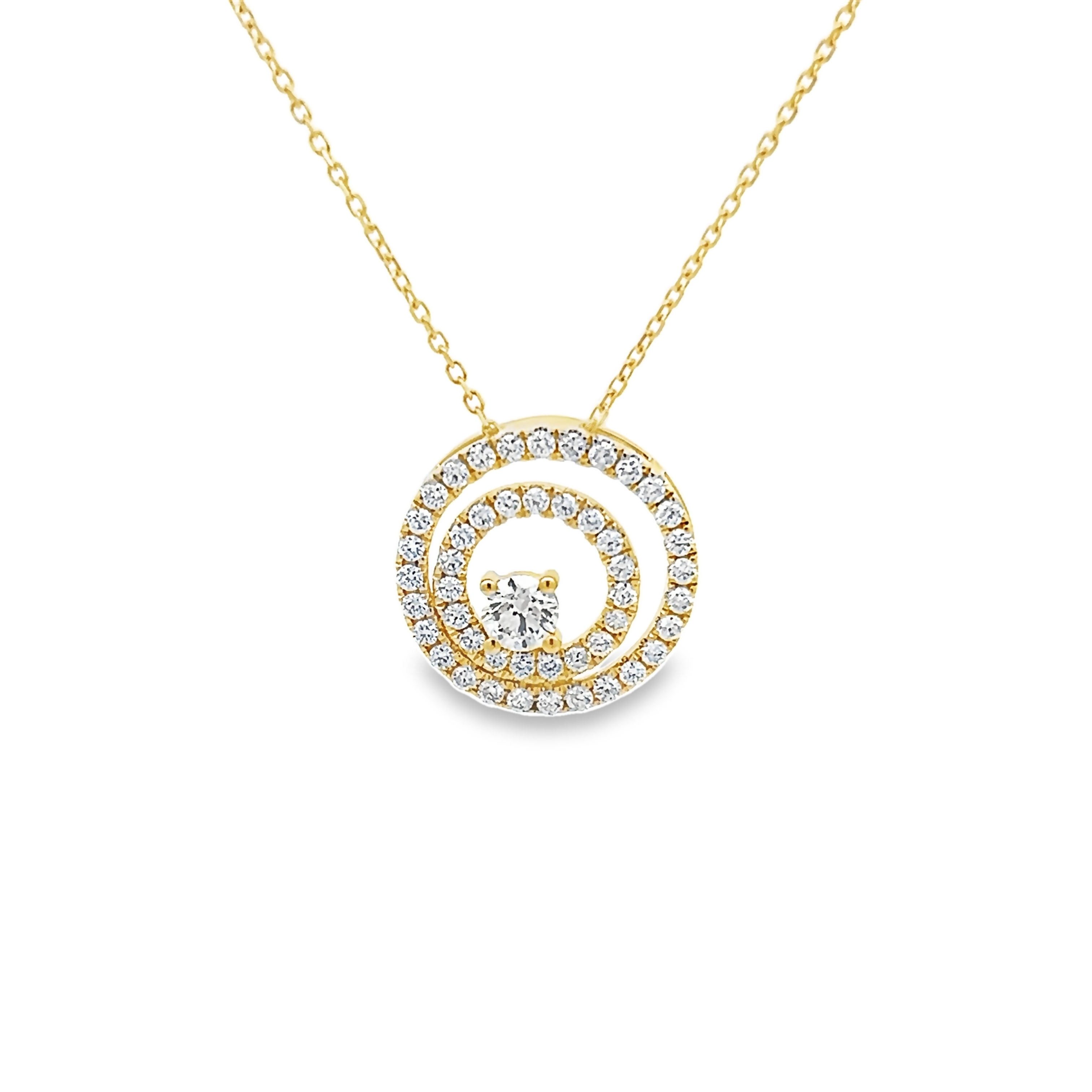 14k Yellow Gold Circle Diamond Pendant Necklace