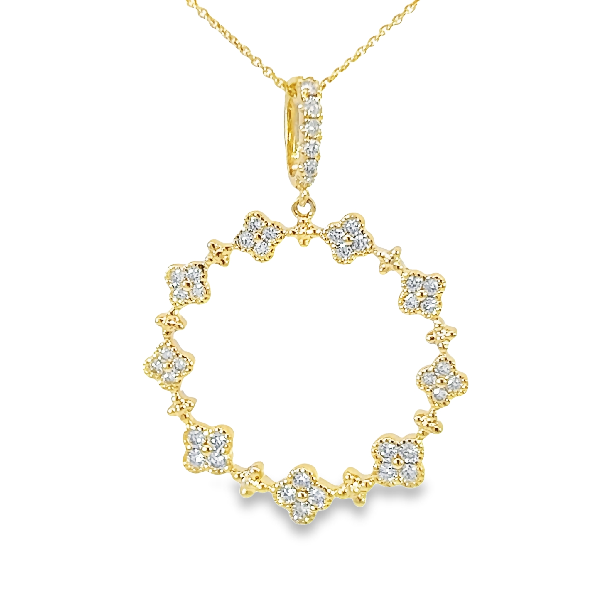 14k Yellow Gold Diamond Circle Necklace