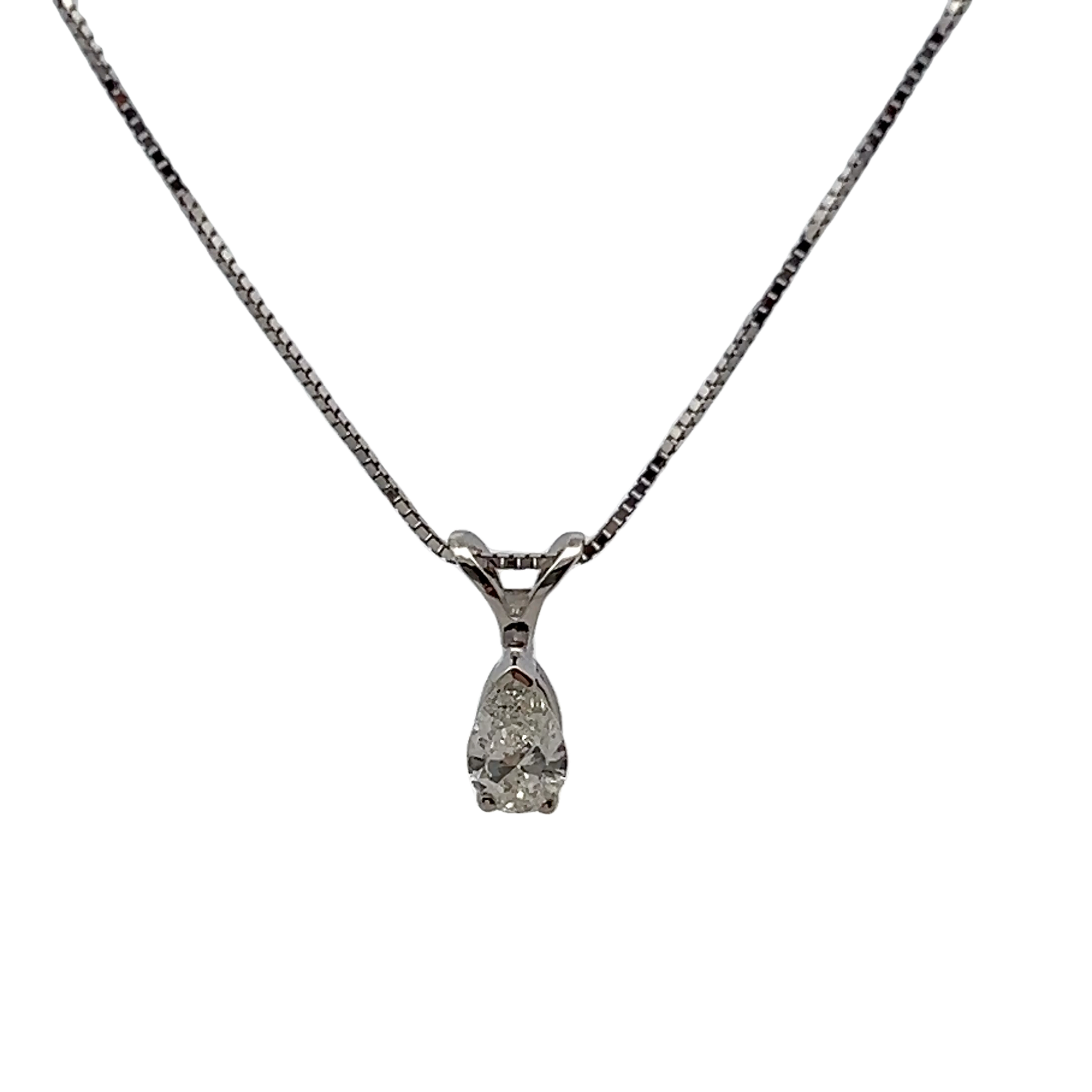 14k White Gold Diamond Solitaire Necklace