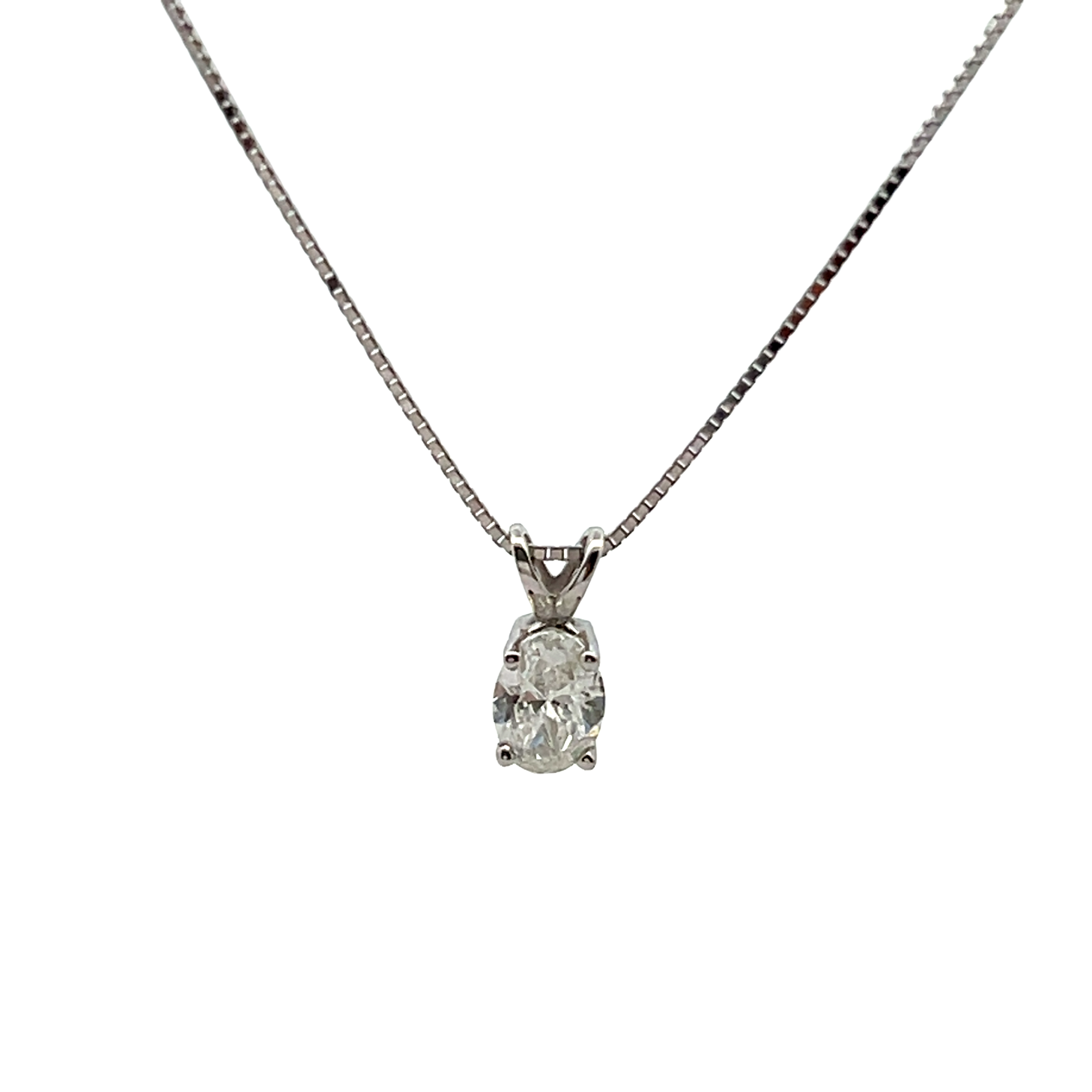 14k White Gold Diamond Solitaire Necklace