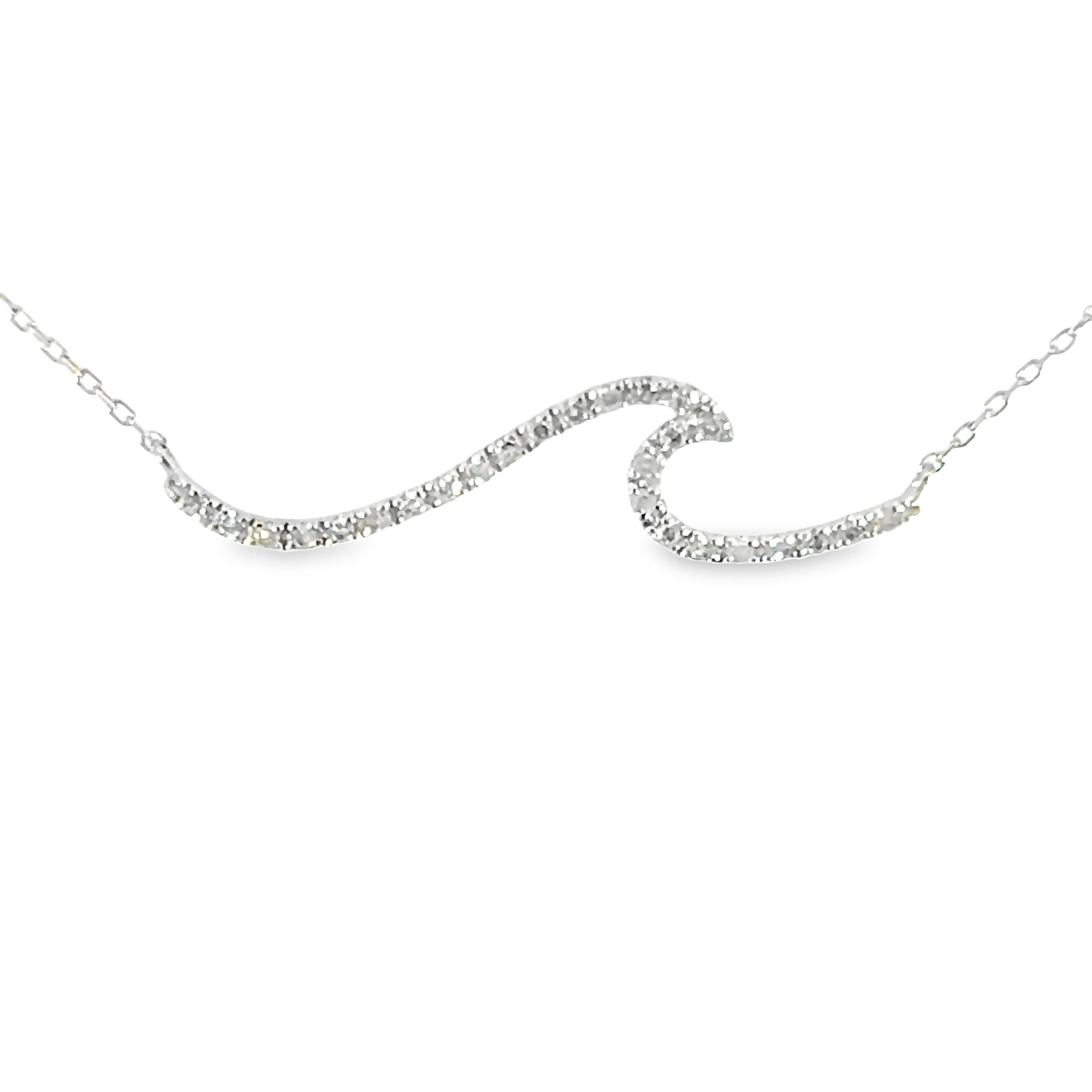 14k White Gold Diamond Wave Necklace