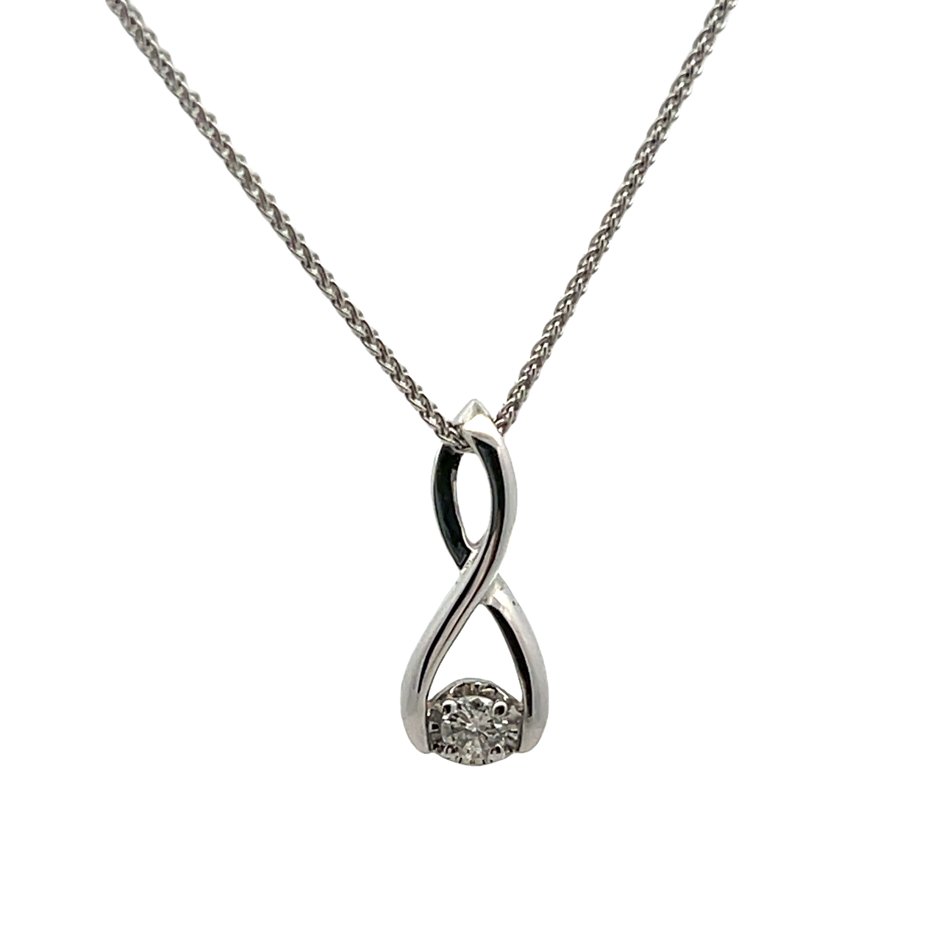 14k White Gold Diamond Drop Pendant Necklace