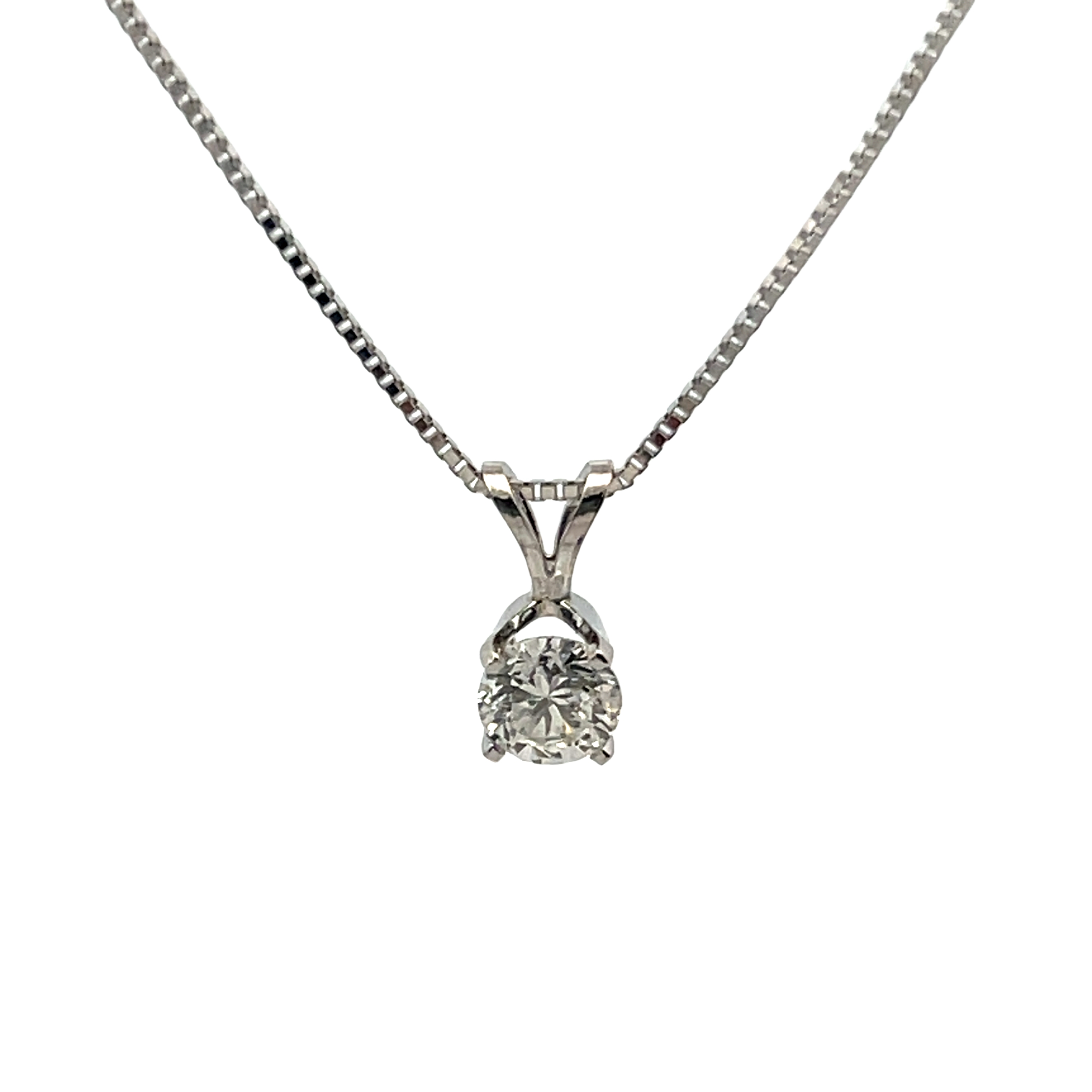 14k White Gold Diamond Solitaire Necklace