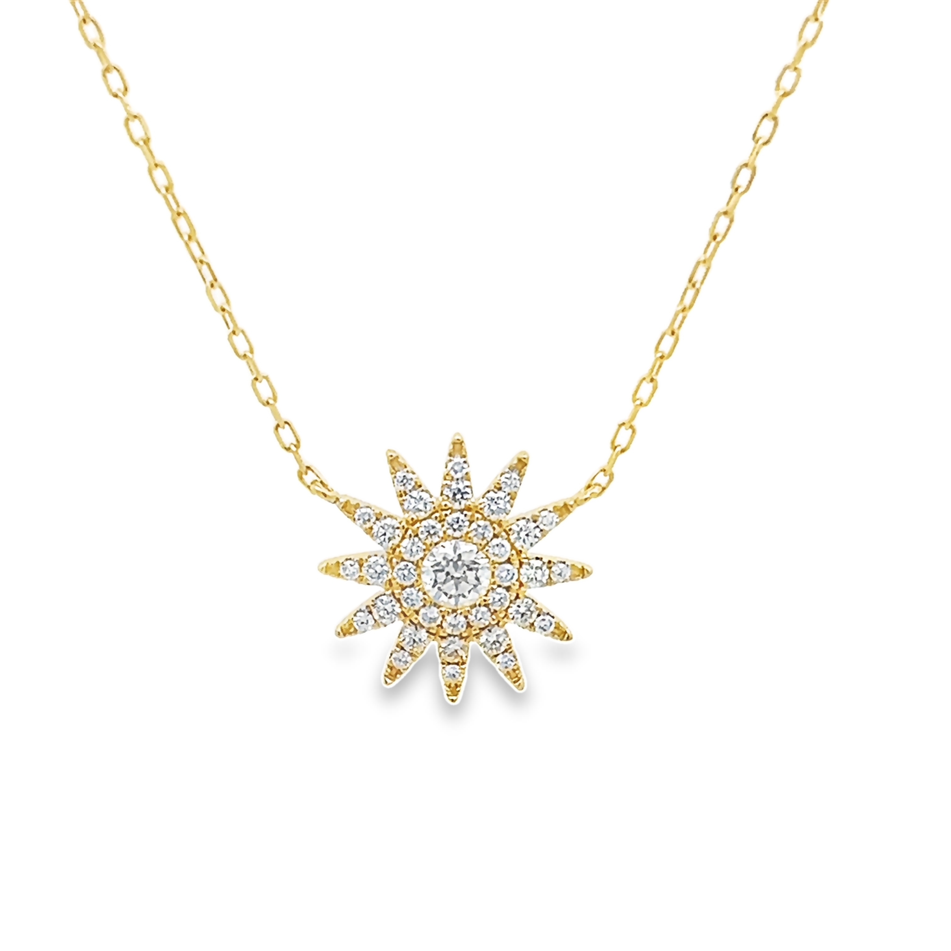 14k Yellow Gold Diamond Sun Pendant Necklace