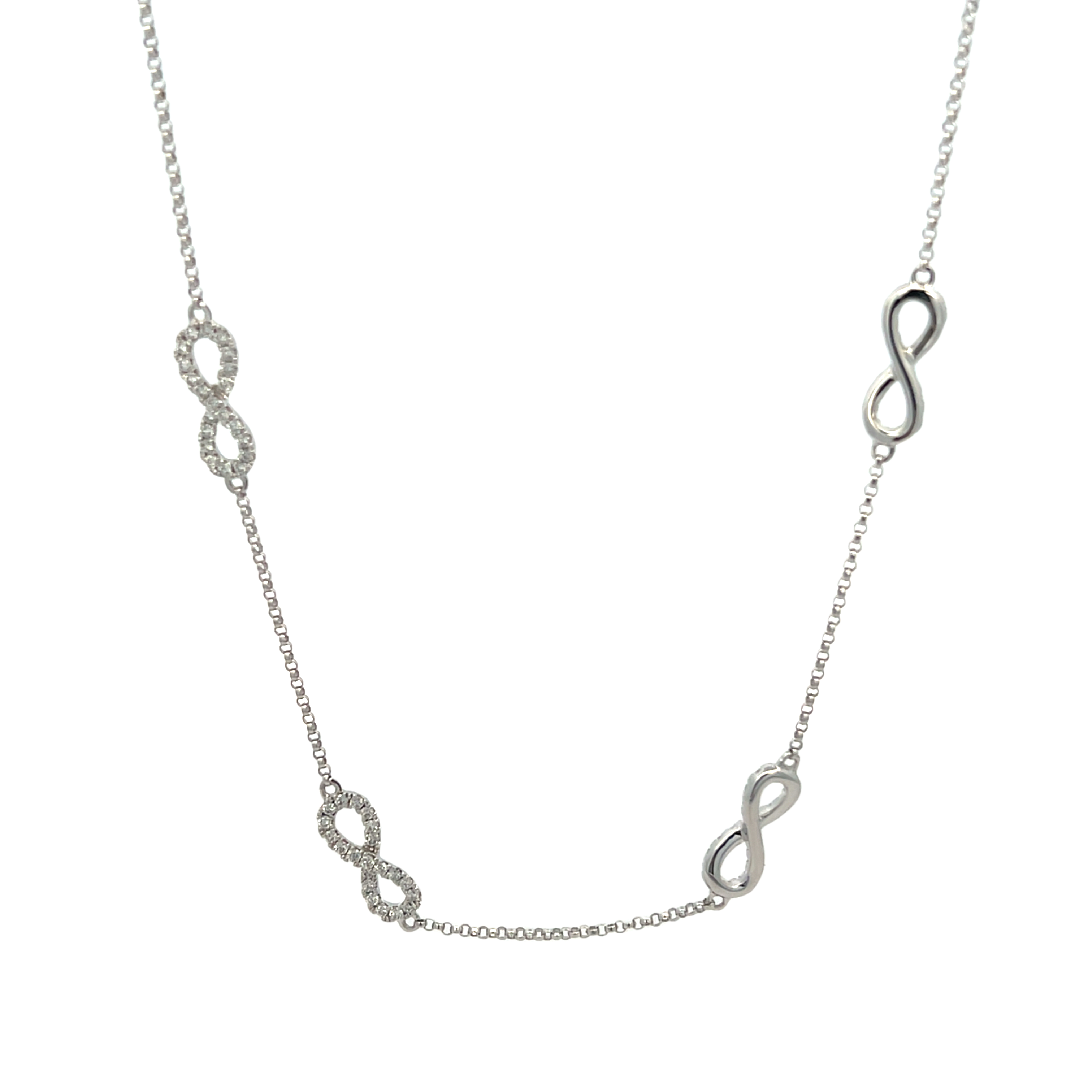 14k White Gold Diamond Station Necklace