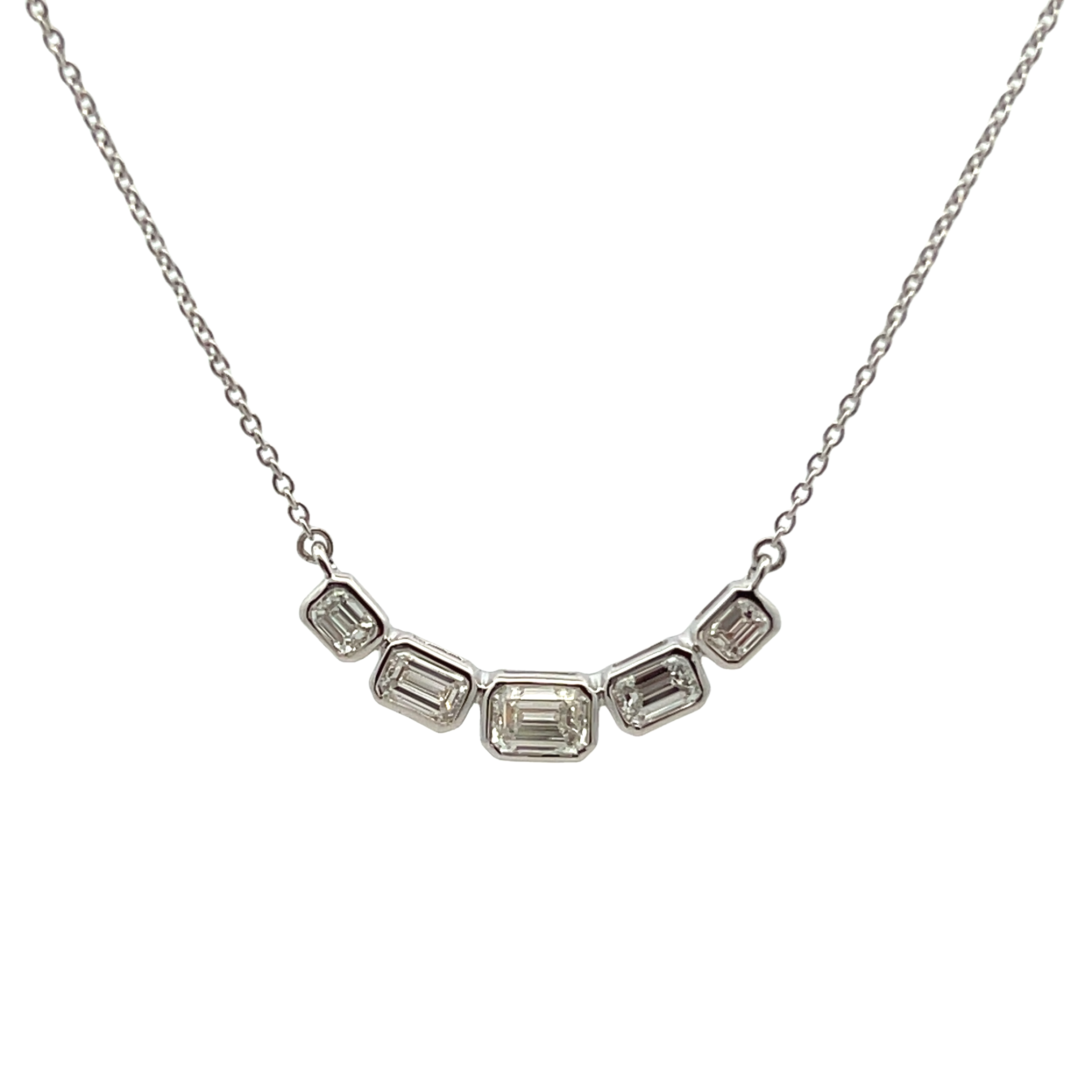 14k White Gold Emerald-cut Diamond Necklace