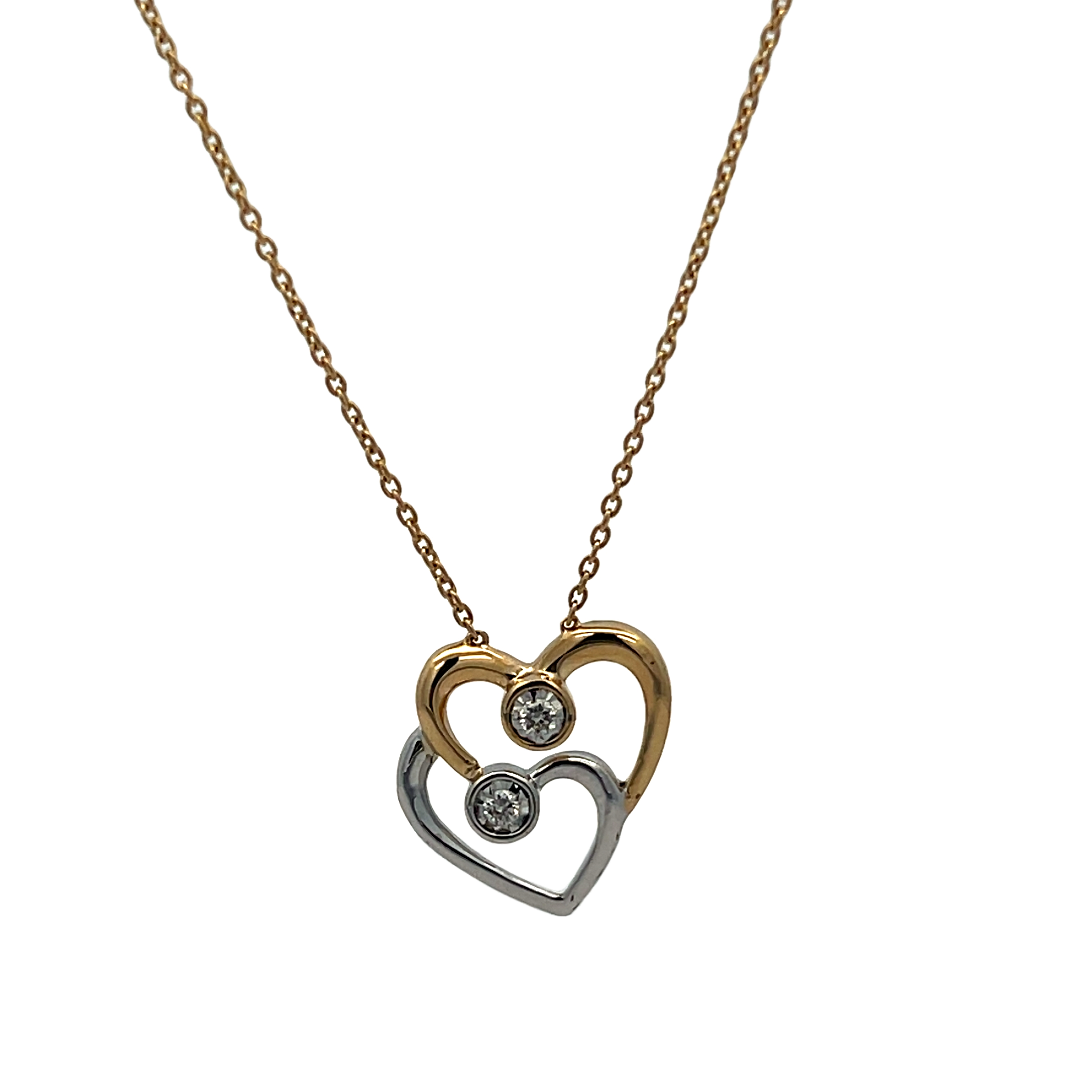 14k Yellow Gold Diamond Heart Station Necklace