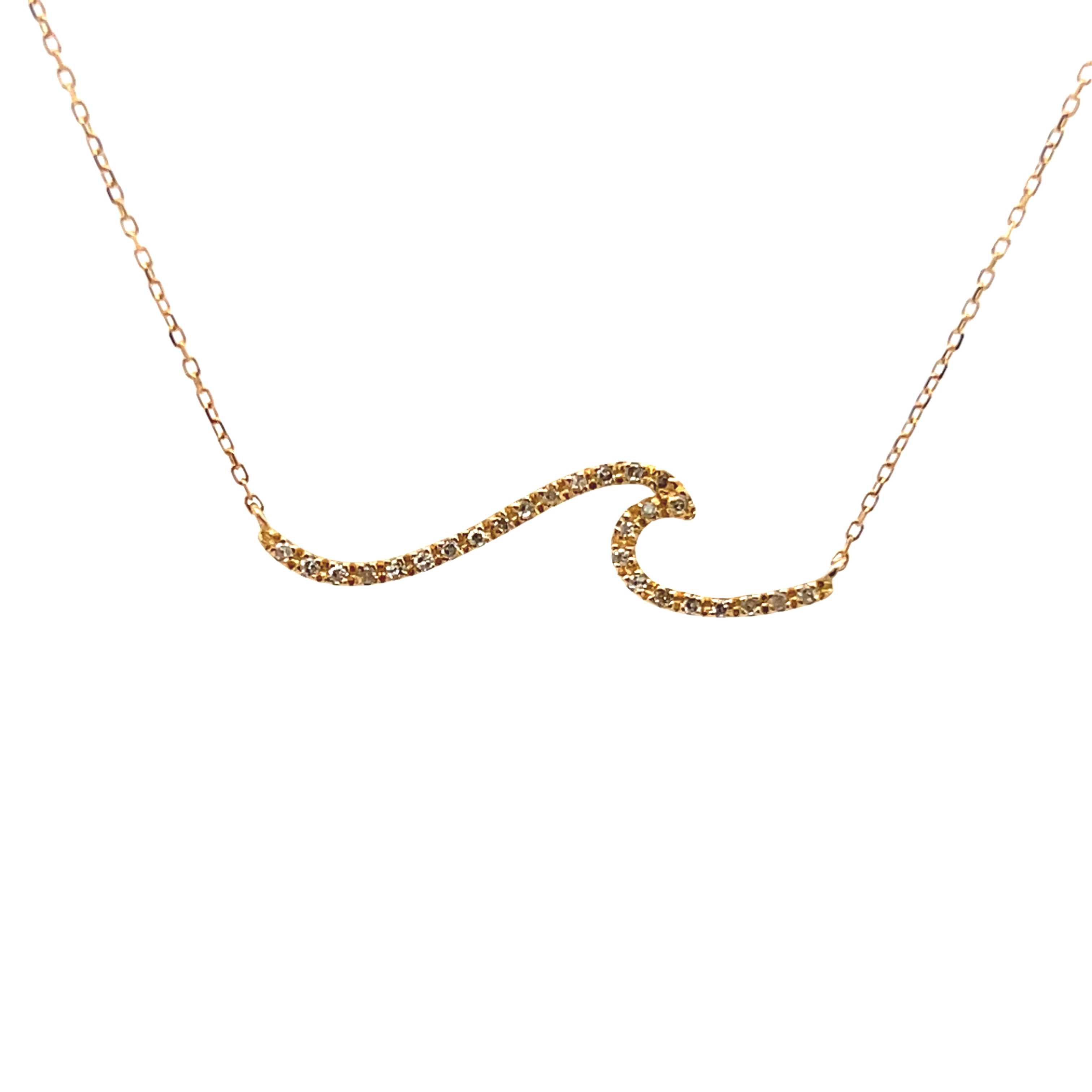 14k Yellow Gold Diamond Wave Necklace