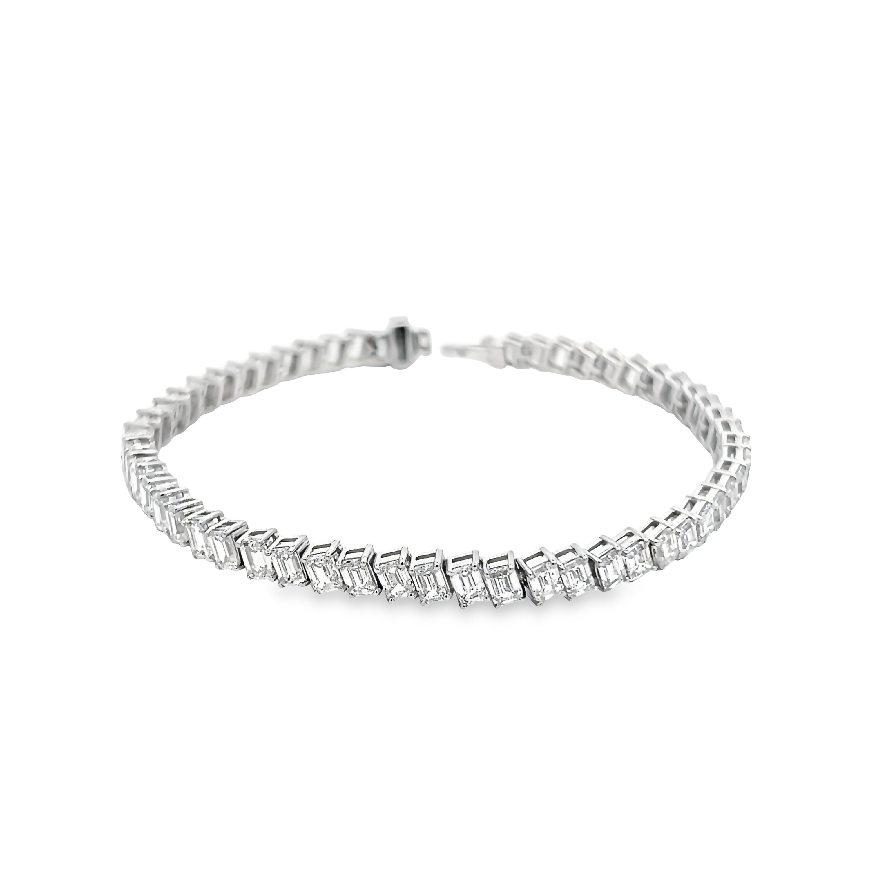 14k White Gold Emerald Cut Diamond Line Bracelet