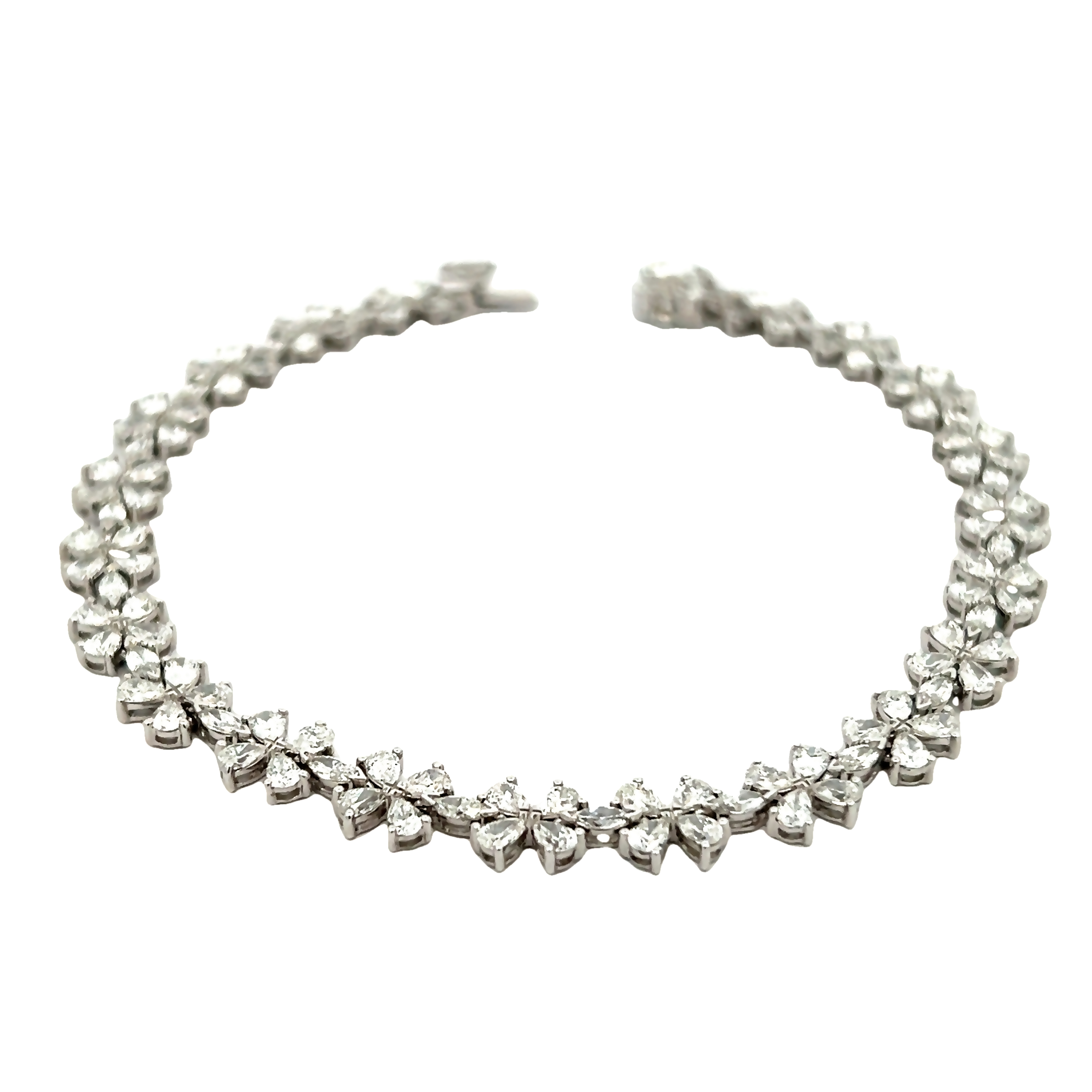 14k White Gold Diamond Flower Line Bracelet