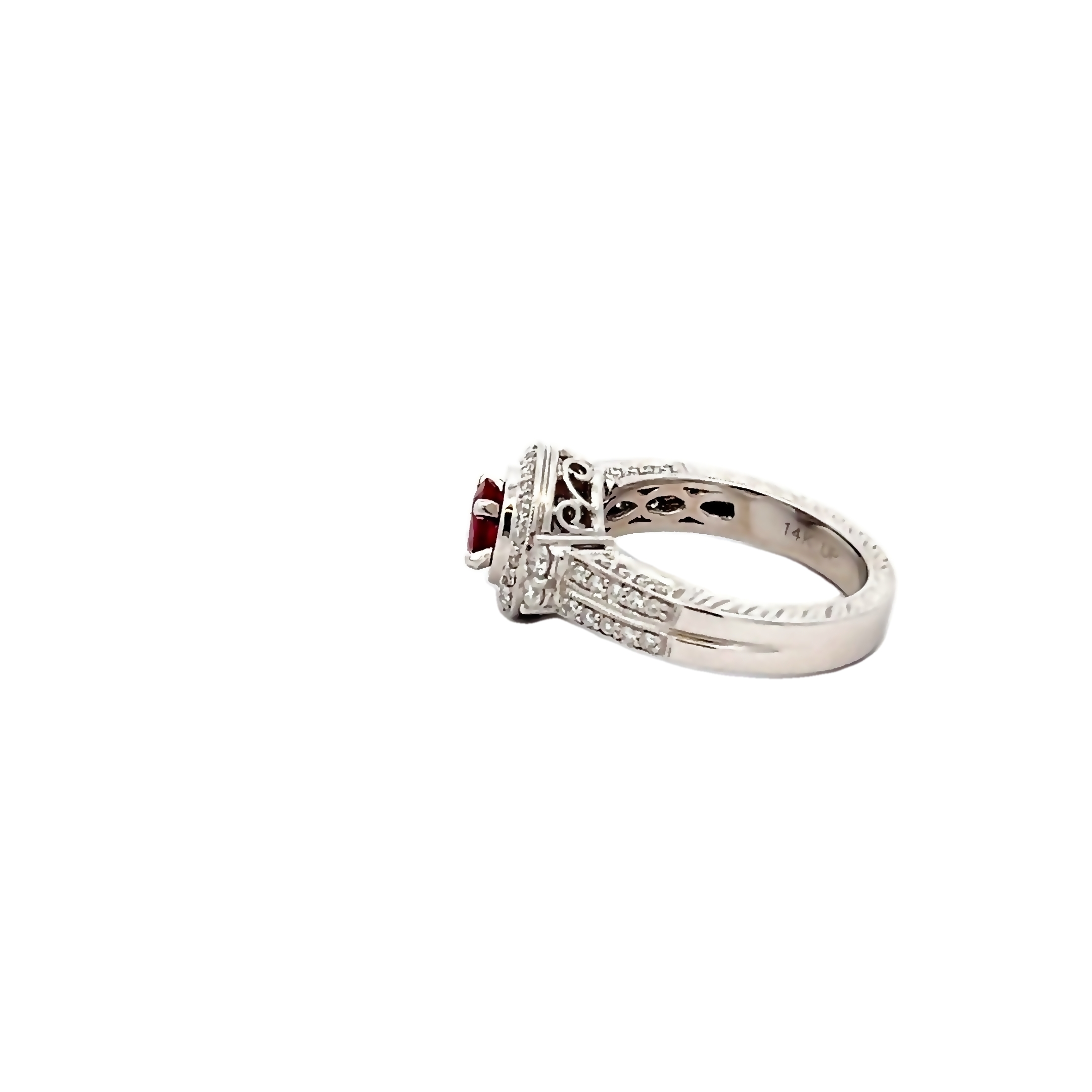 14k White Gold Oval Ruby And Diamond Ring