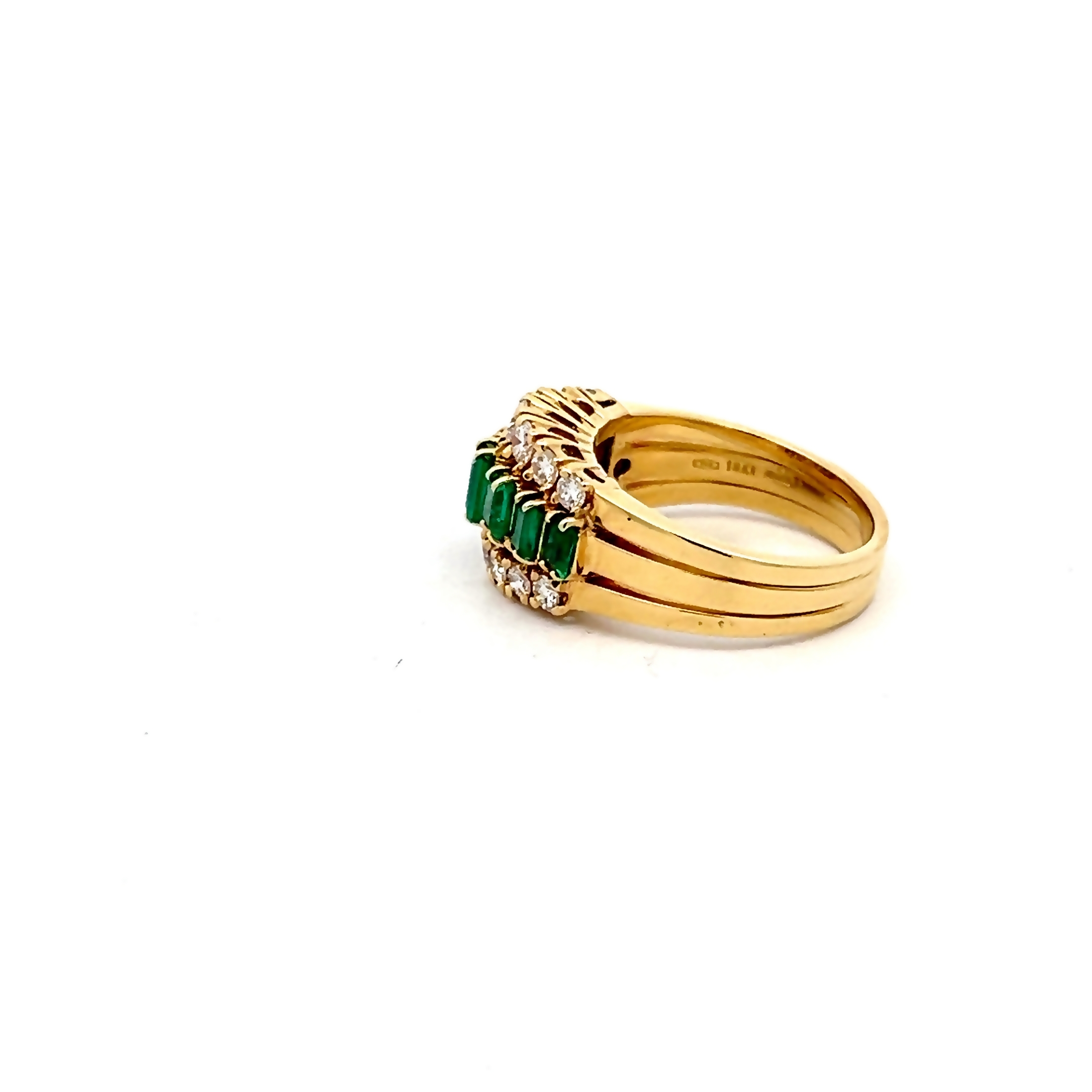 18k Yellow Gold Emerald Cut Emerald And Diamond Ring
