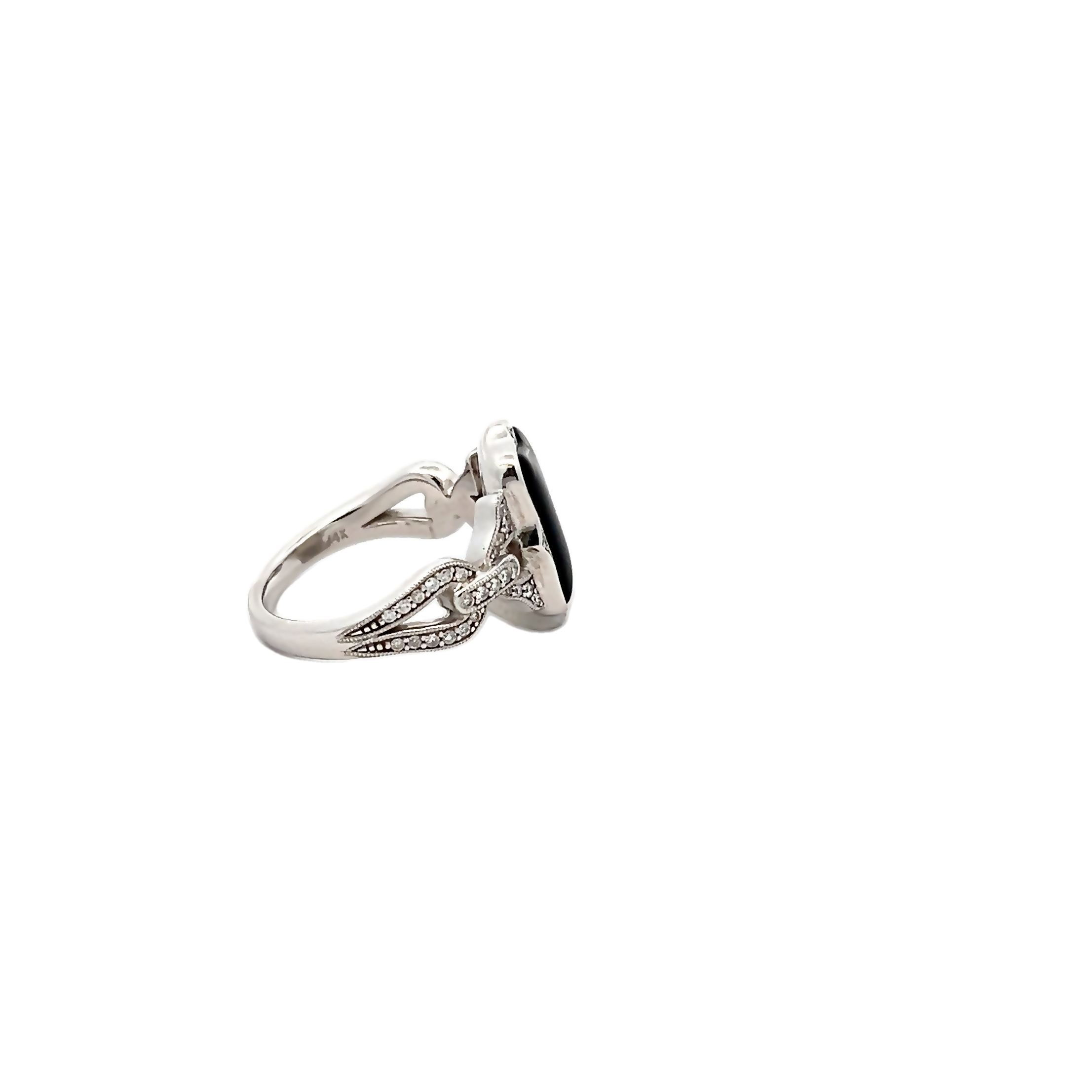14k White Gold Black Mother Of Pearl And Diamond Ring