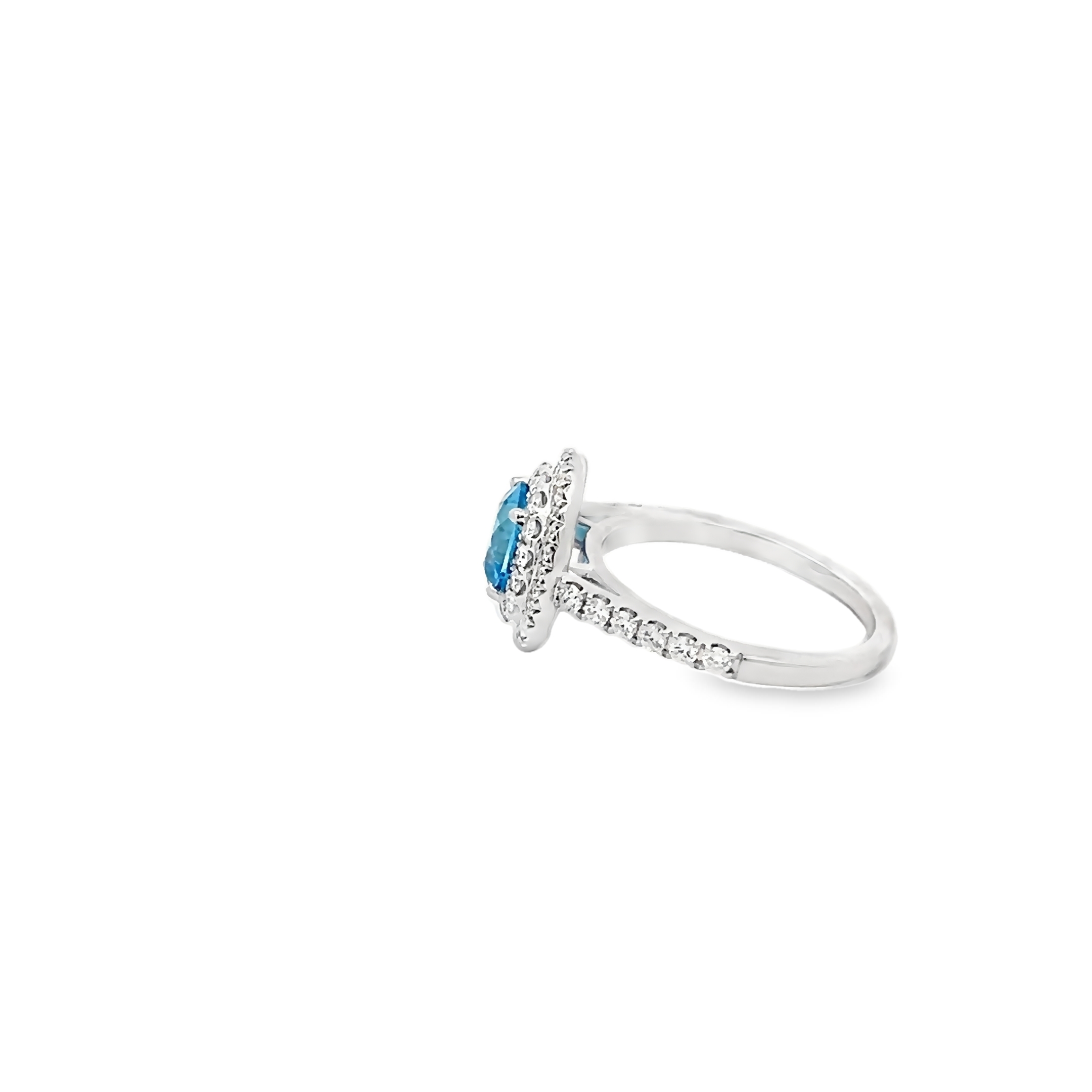14k White Gold Blue Topaz Diamond Ring
