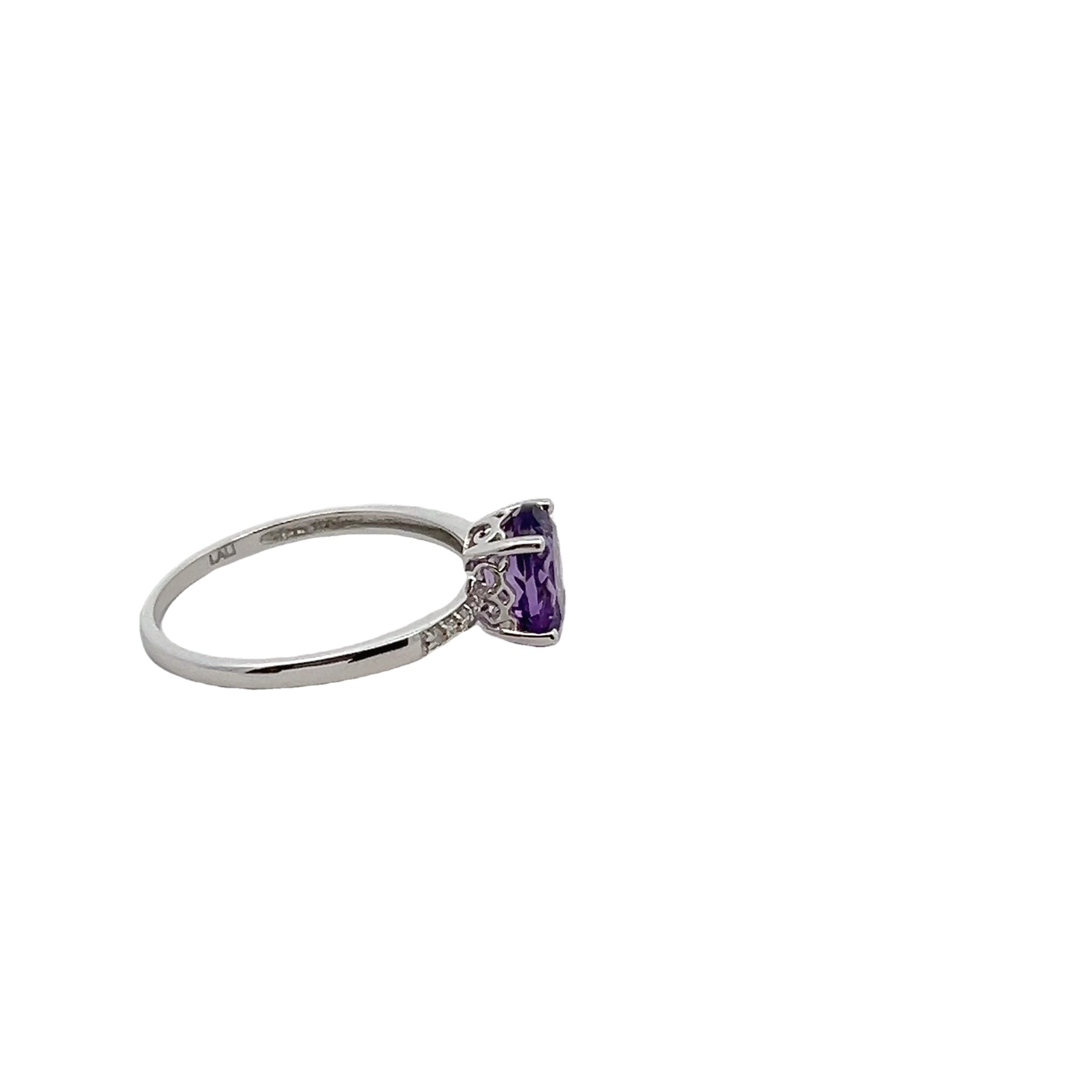 14k White Gold Diamond Amethyst Ring