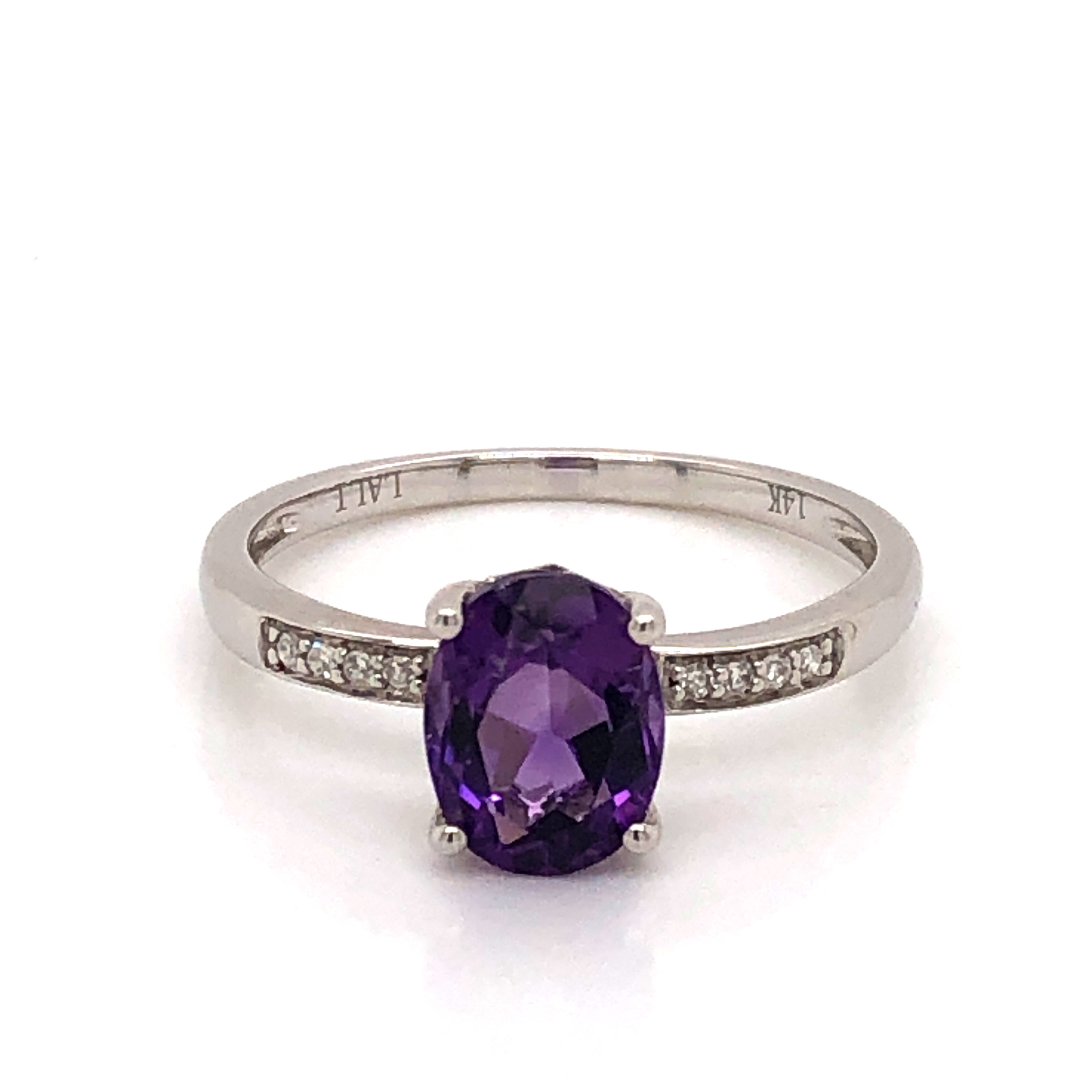 14k White Gold Diamond Amethyst Ring