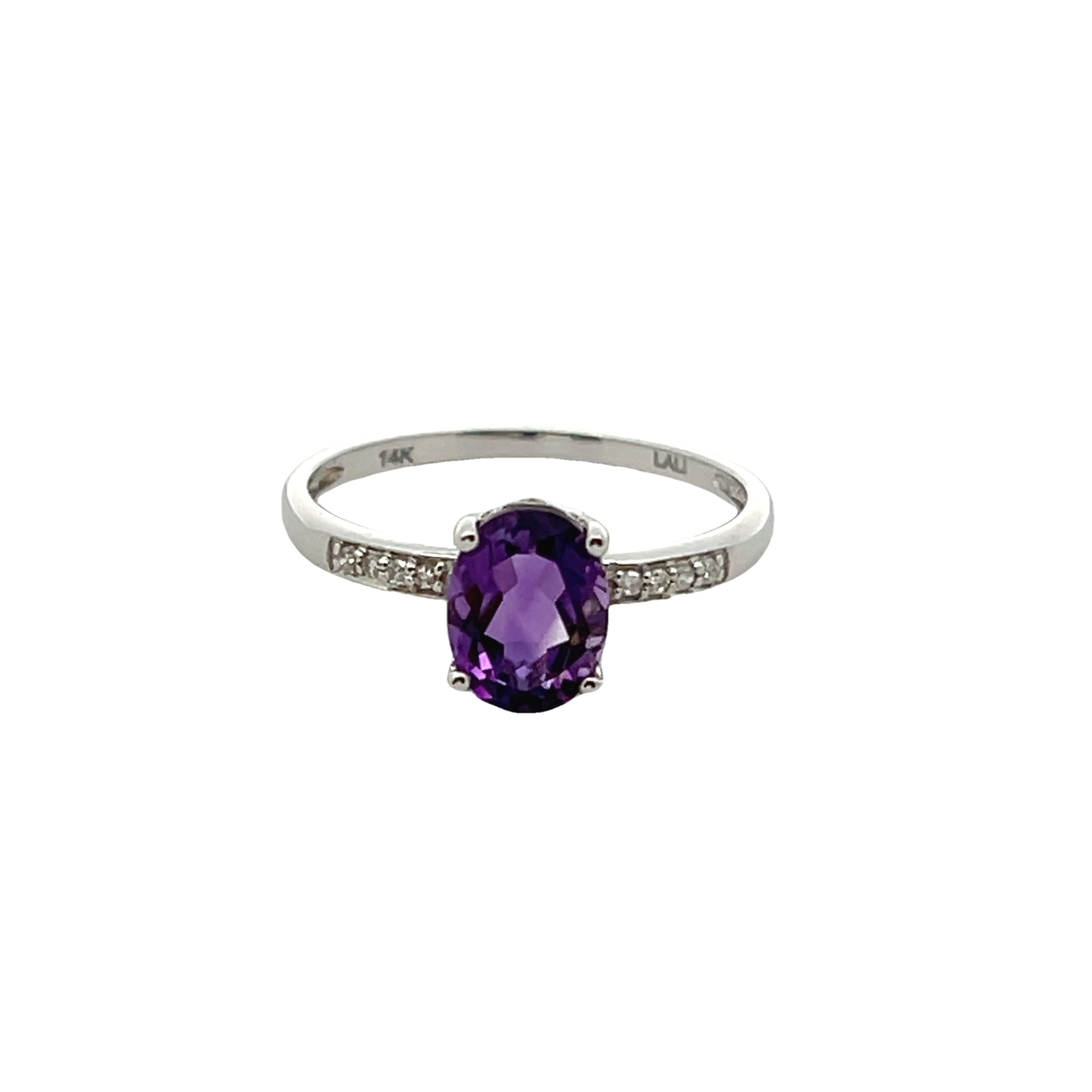 14k White Gold Diamond Amethyst Ring