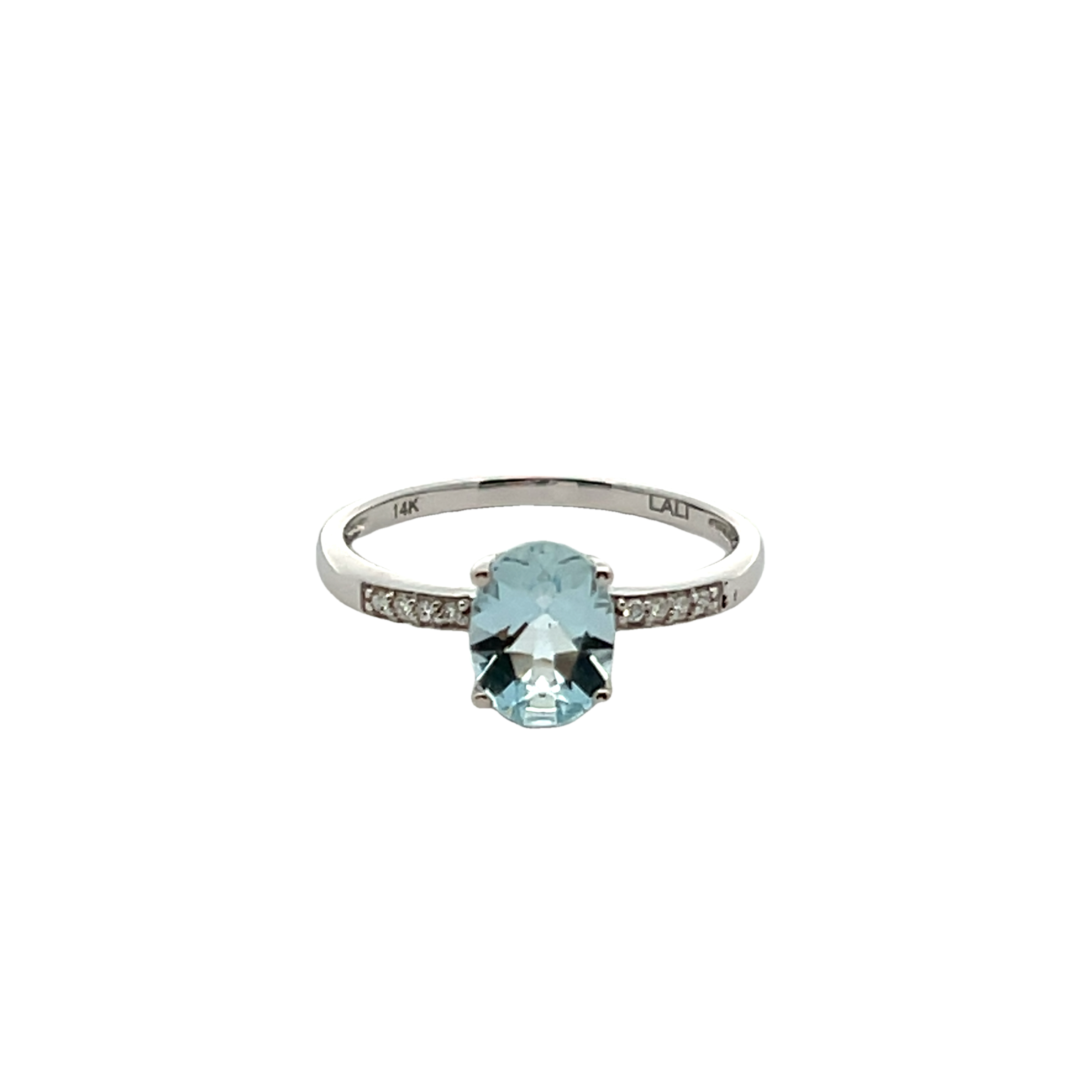 14k White Gold Diamond And Aquamarine Ring