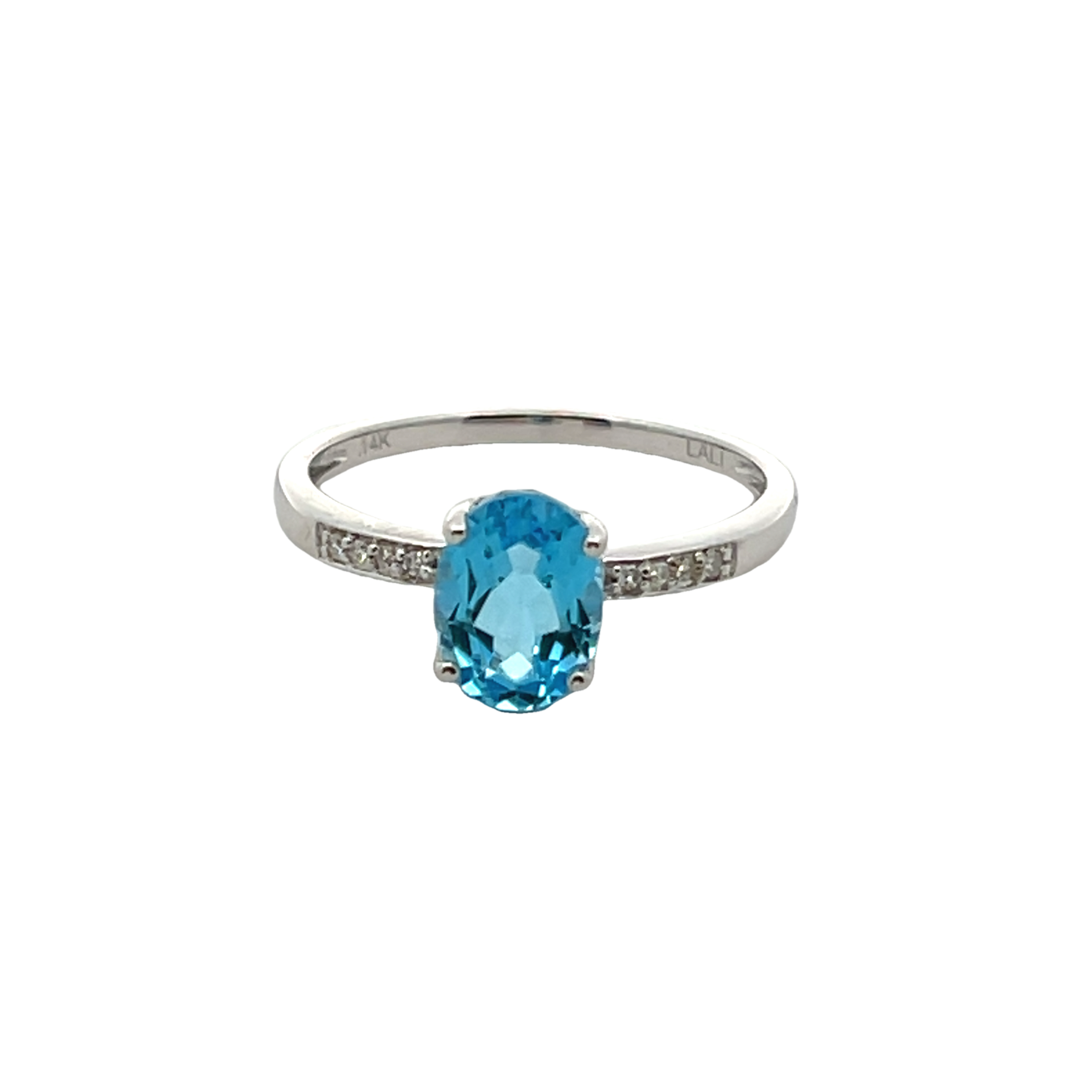 14k White Gold Diamond And Blue Topaz Ring