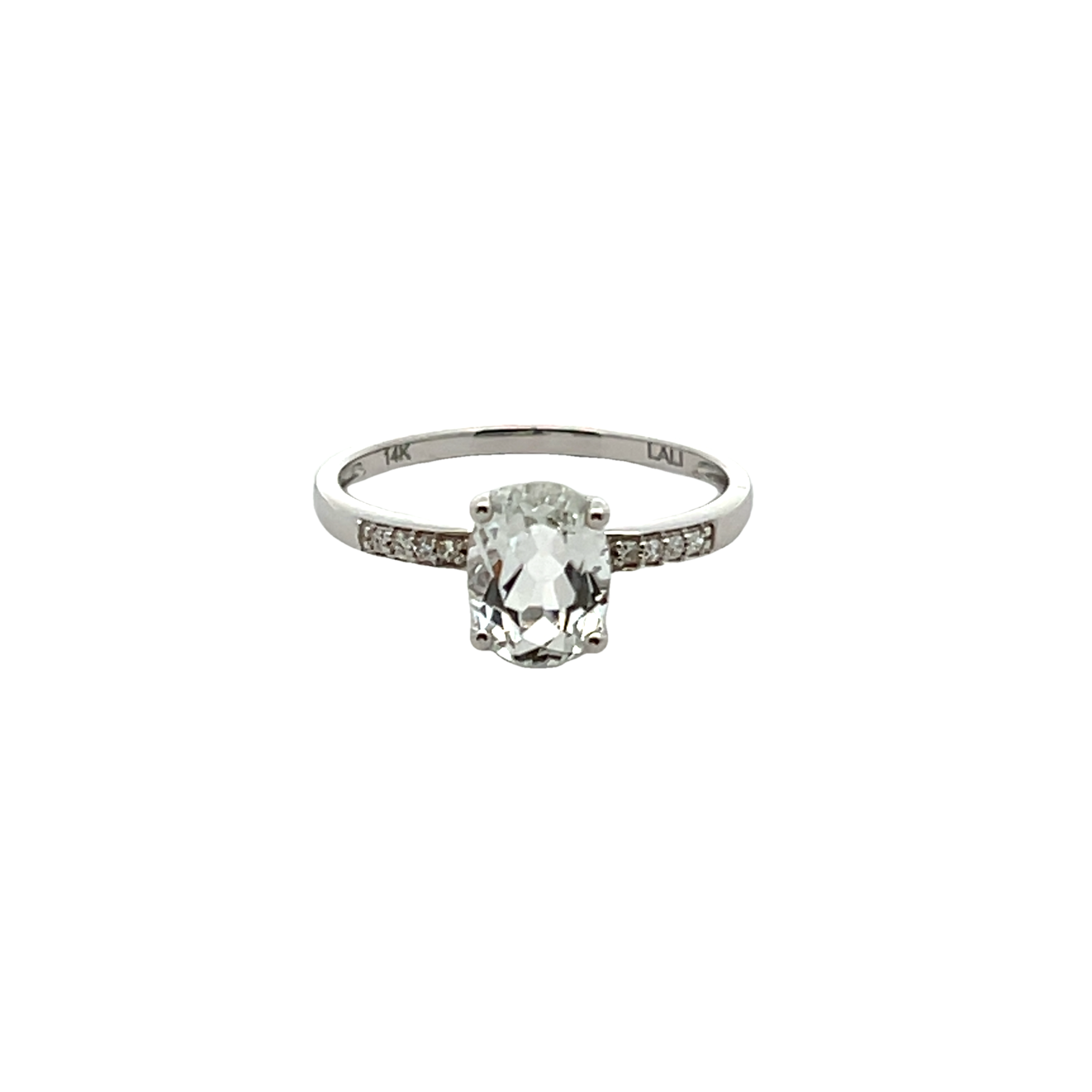 14k White Gold Diamond And White Topaz Ring