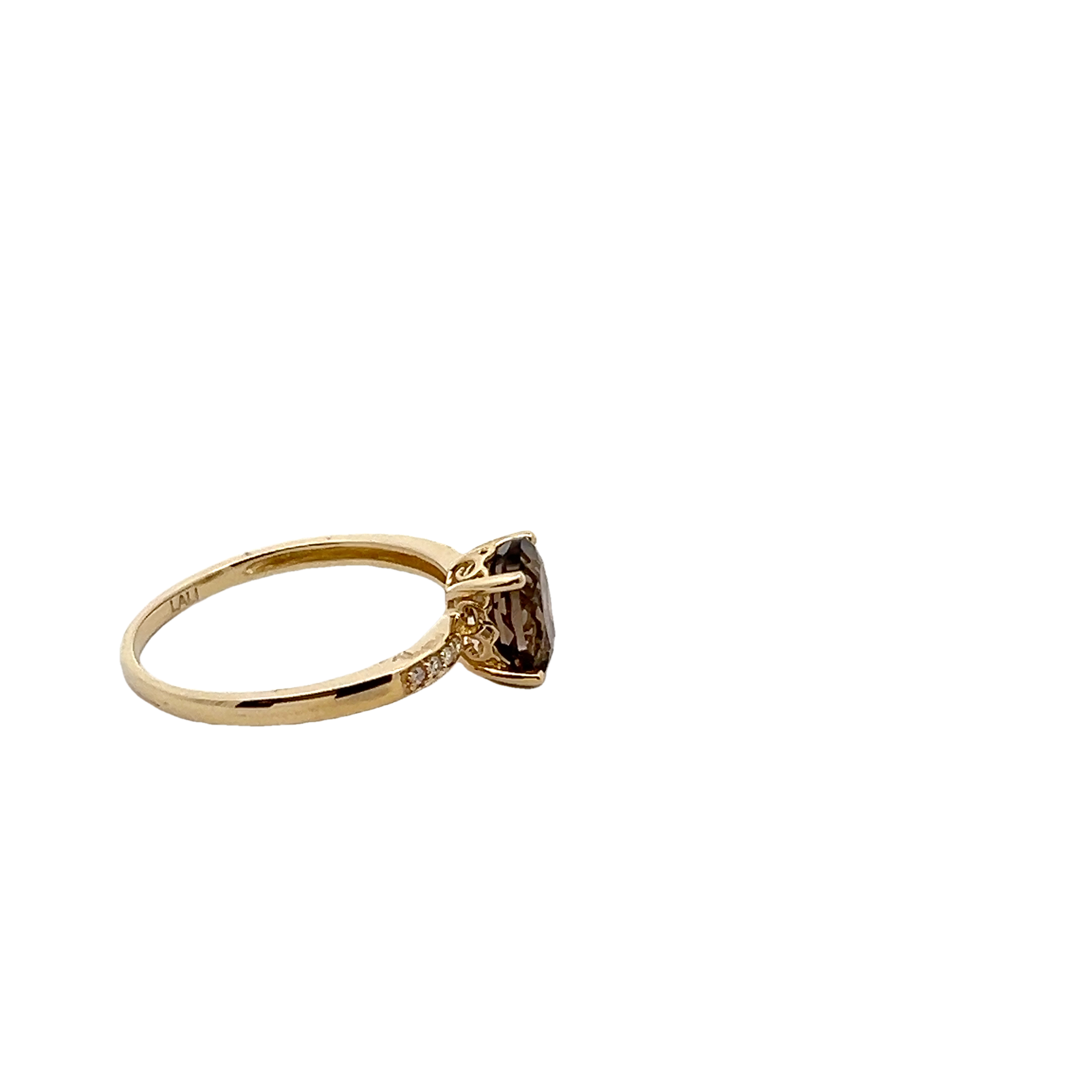 14k Yellow Gold Diamond And Smoky Quartz Ring